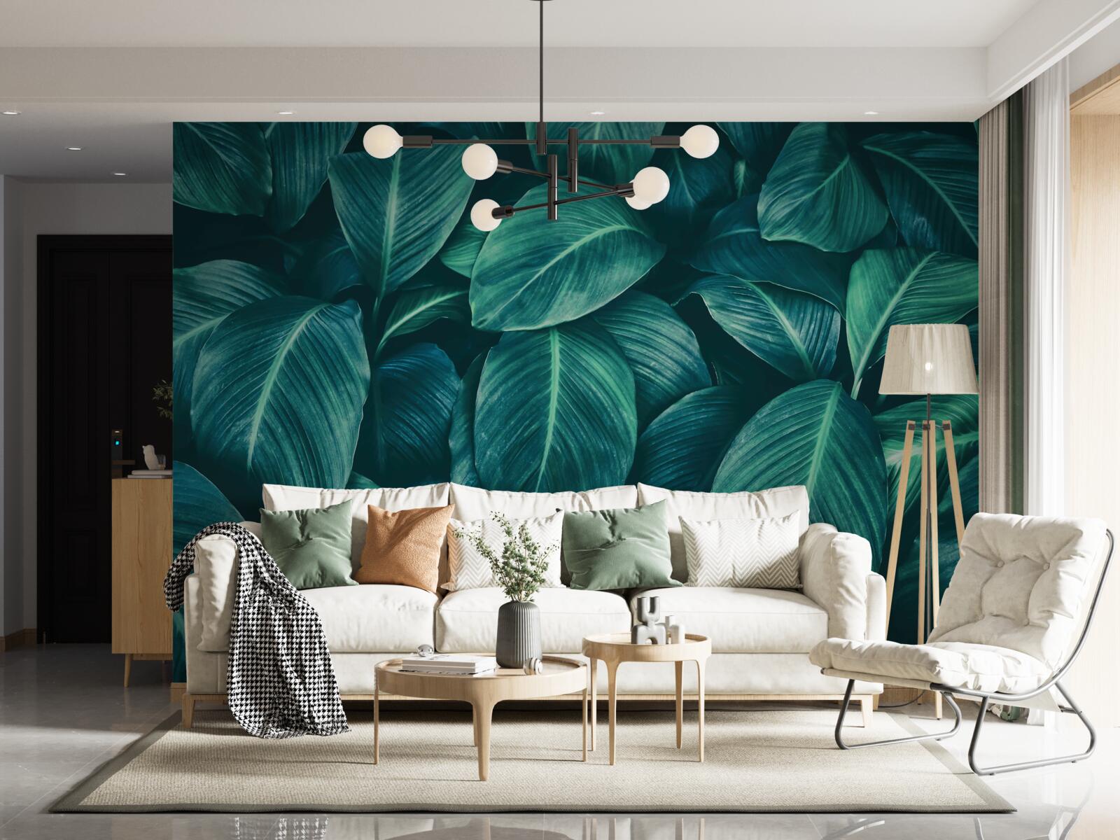 Fotobehang varenbladeren hebben een schitterende smaragdgroene kleur