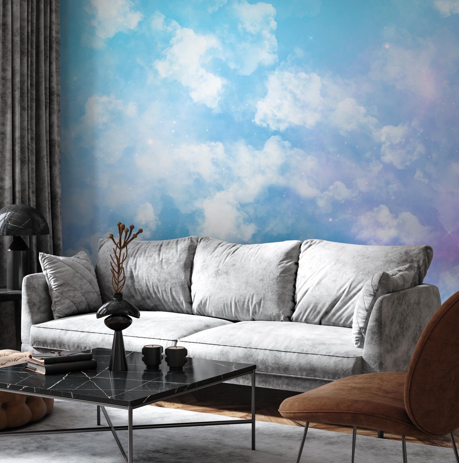 Fotobehang firmament, een lust voor het oog met zijn helderheid en sneeuwwitte wolken