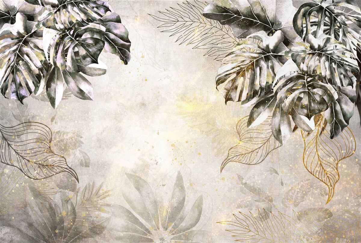 Fotobehang de herfstcompositie bevat grote monsterabladeren