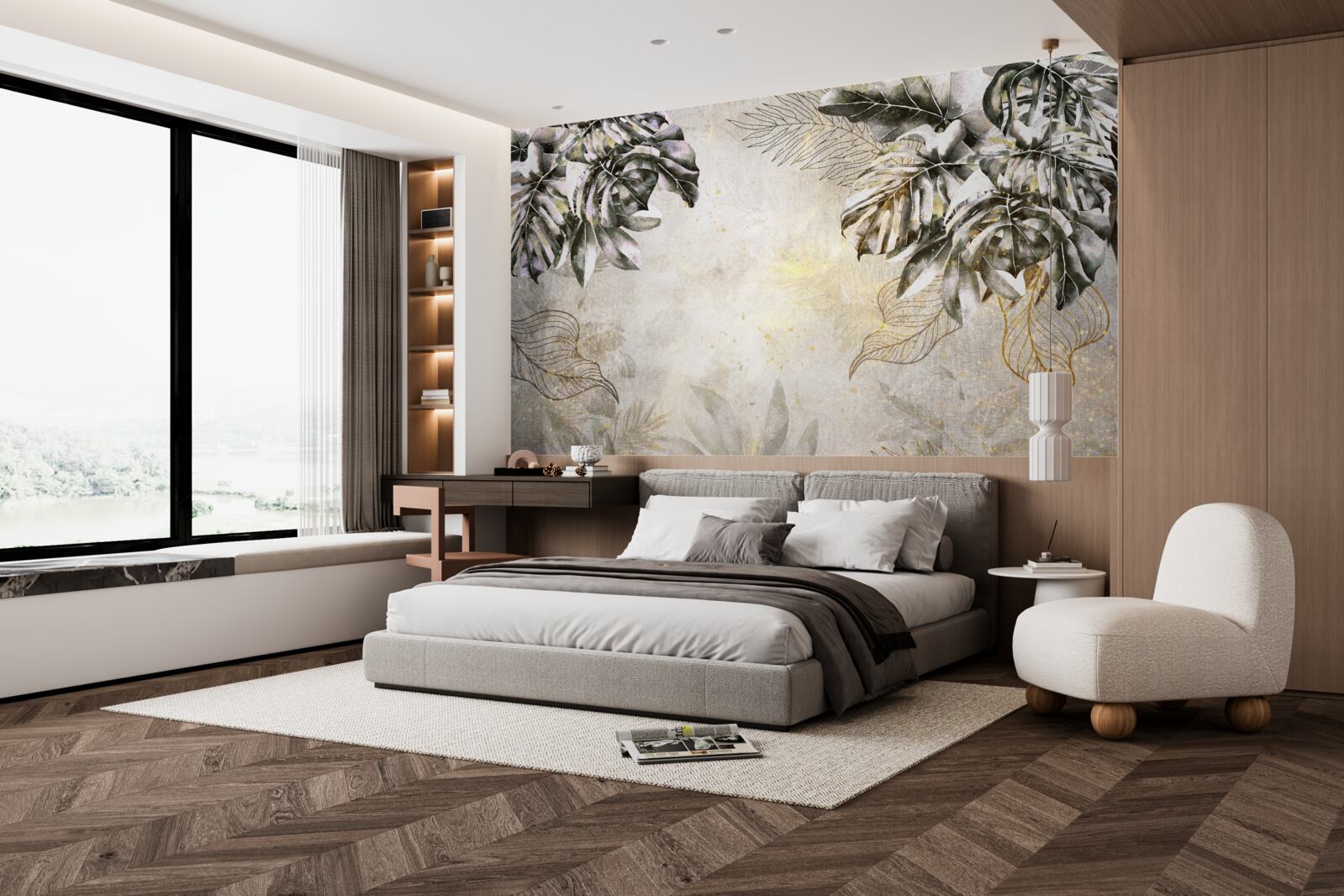 Fotobehang de herfstcompositie bevat grote monsterabladeren