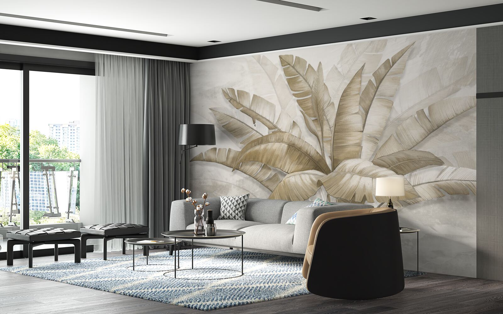 Fotobehang bos grote palmbladeren