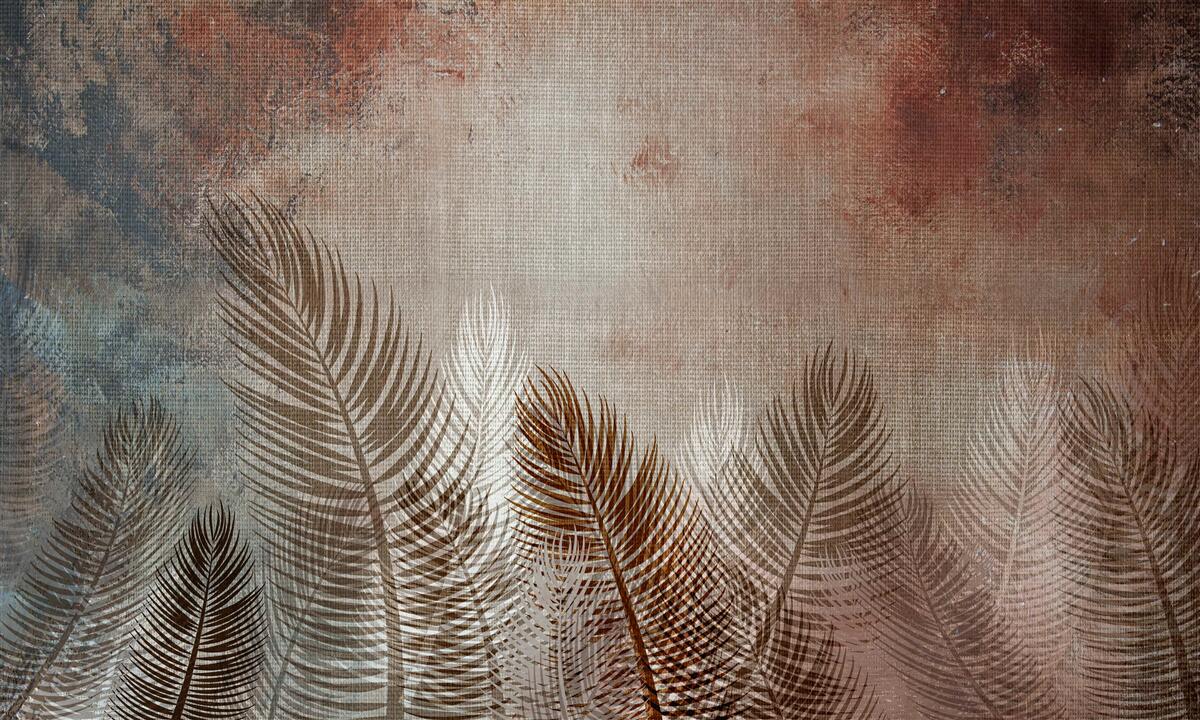 Fotobehang palmbladeren in het herfstpalet zien er pluizig uit