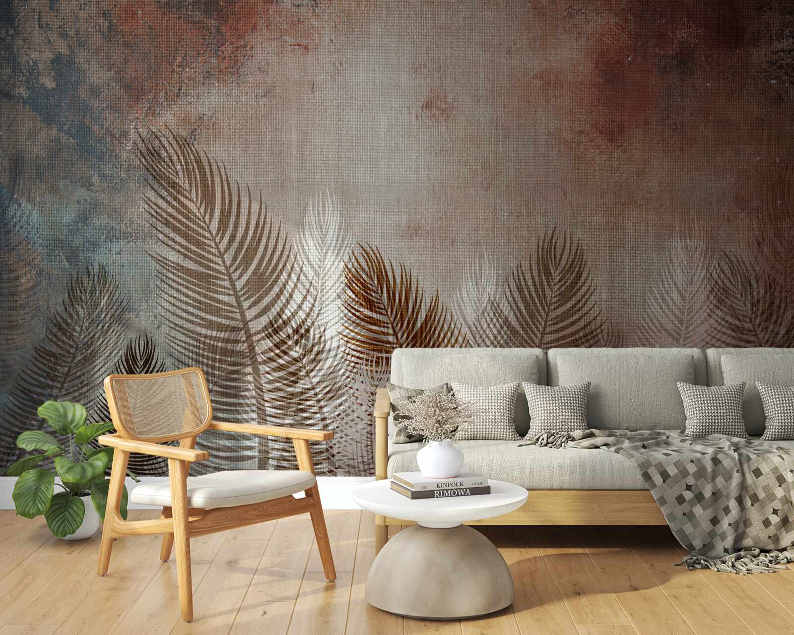 Fotobehang palmbladeren in het herfstpalet zien er pluizig uit