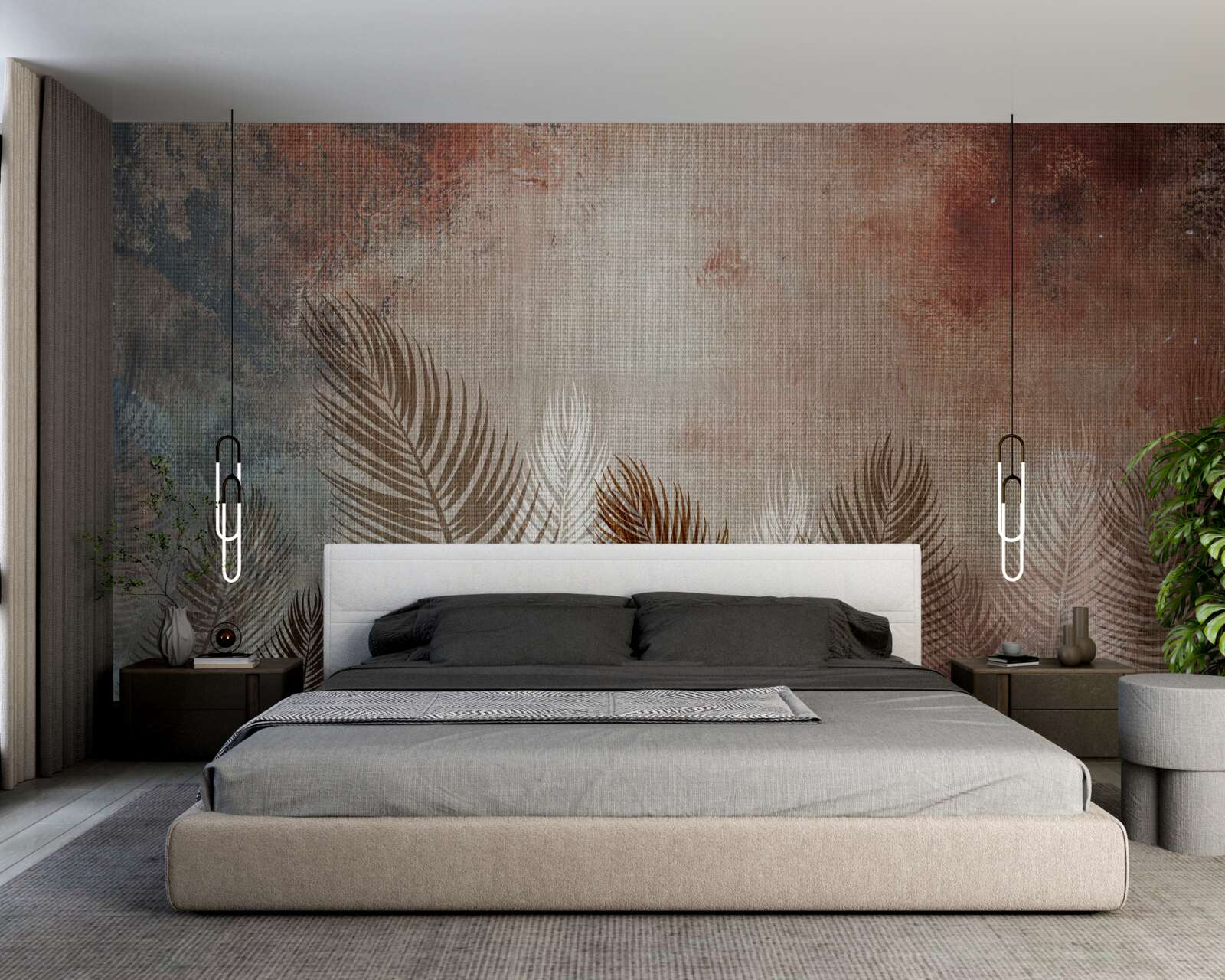 Fotobehang palmbladeren in het herfstpalet zien er pluizig uit