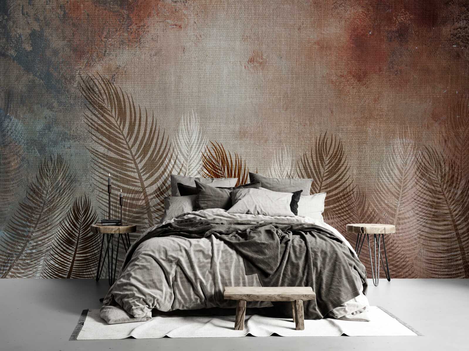 Fotobehang palmbladeren in het herfstpalet zien er pluizig uit