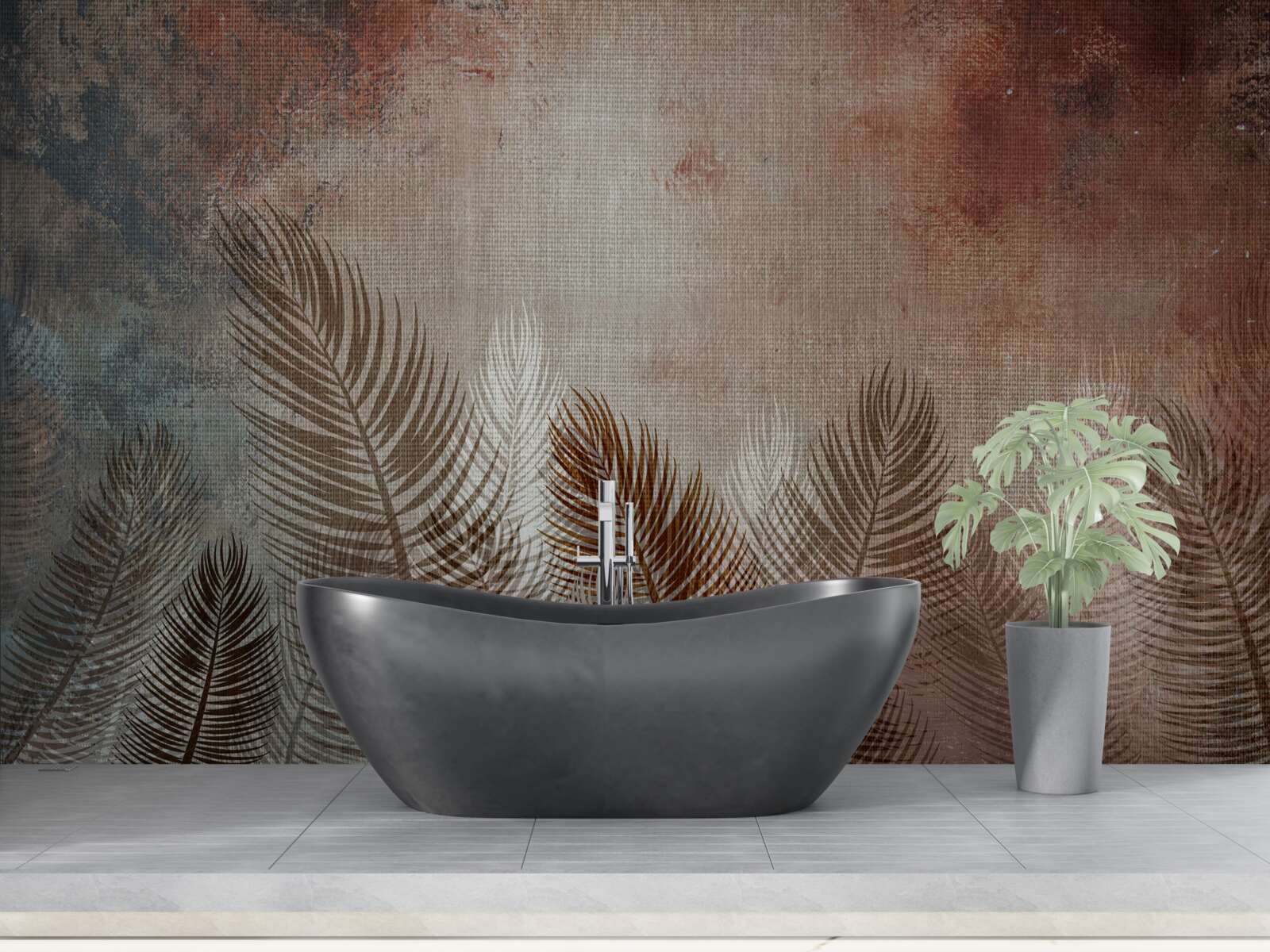 Fotobehang palmbladeren in het herfstpalet zien er pluizig uit