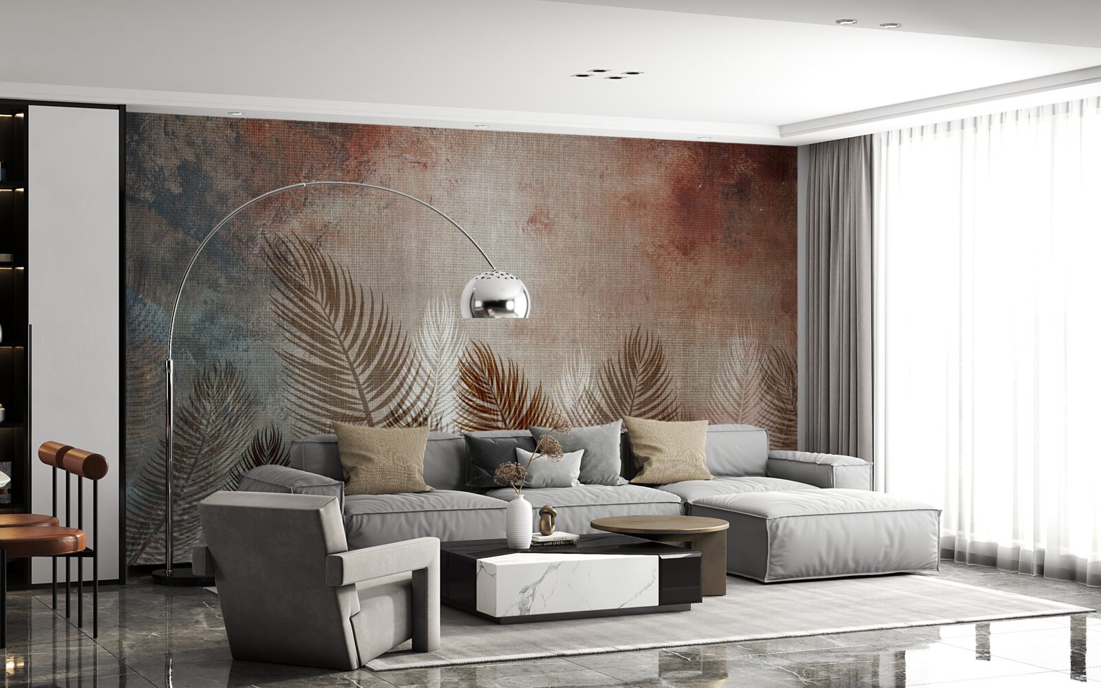 Fotobehang palmbladeren in het herfstpalet zien er pluizig uit