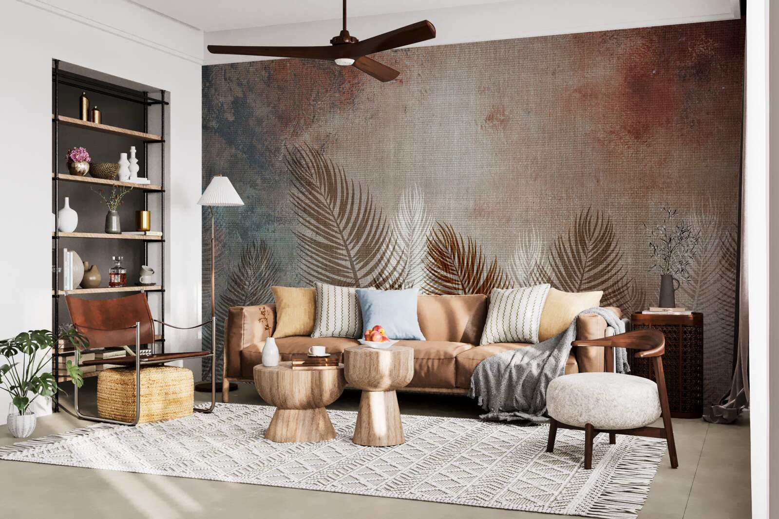 Fotobehang palmbladeren in het herfstpalet zien er pluizig uit