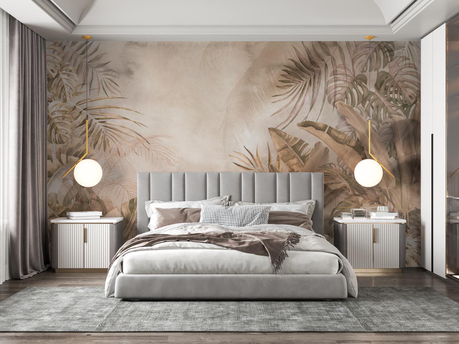 Fotobehang monstera en palmbomen groeien in tropische bossen