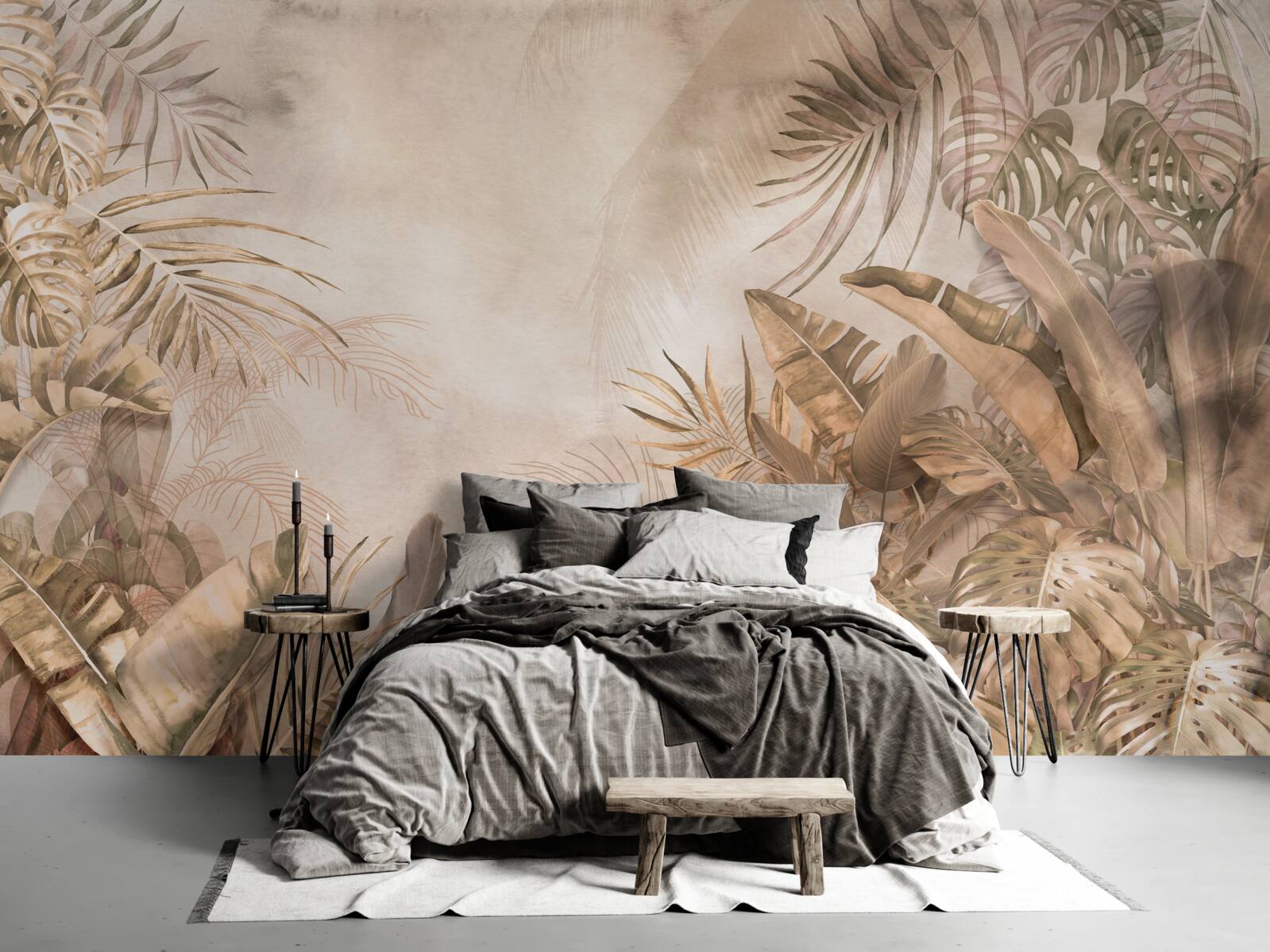 Fotobehang monstera en palmbomen groeien in tropische bossen