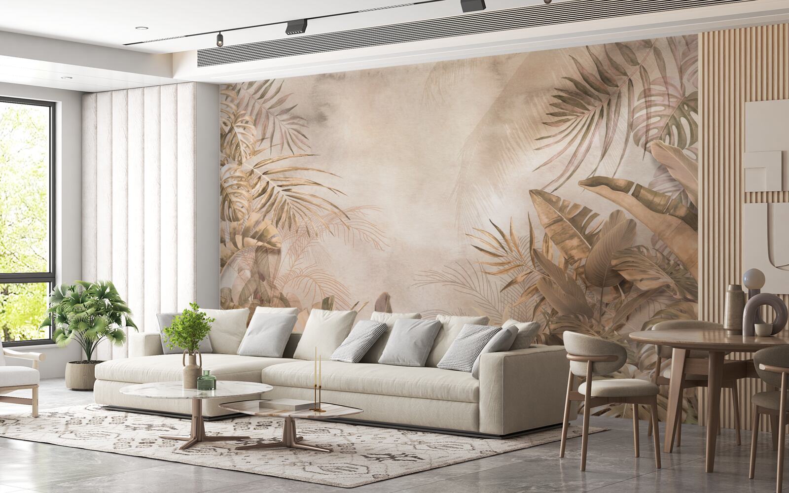 Fotobehang monstera en palmbomen groeien in tropische bossen