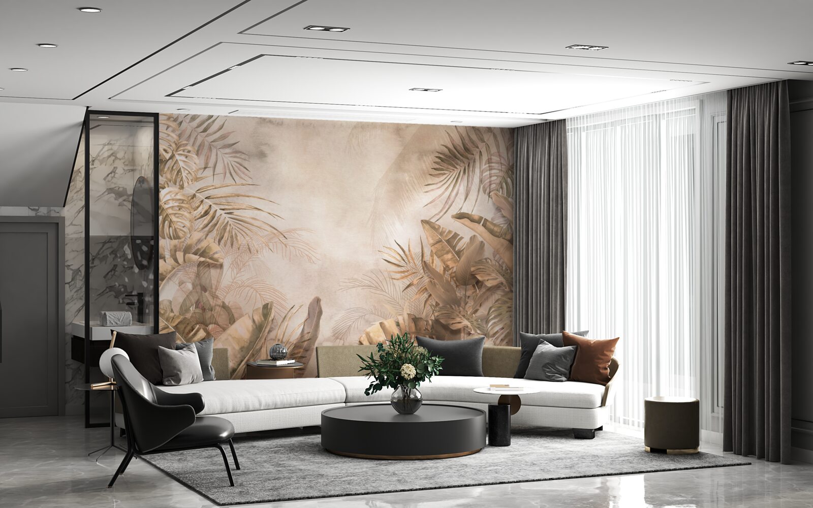 Fotobehang monstera en palmbomen groeien in tropische bossen