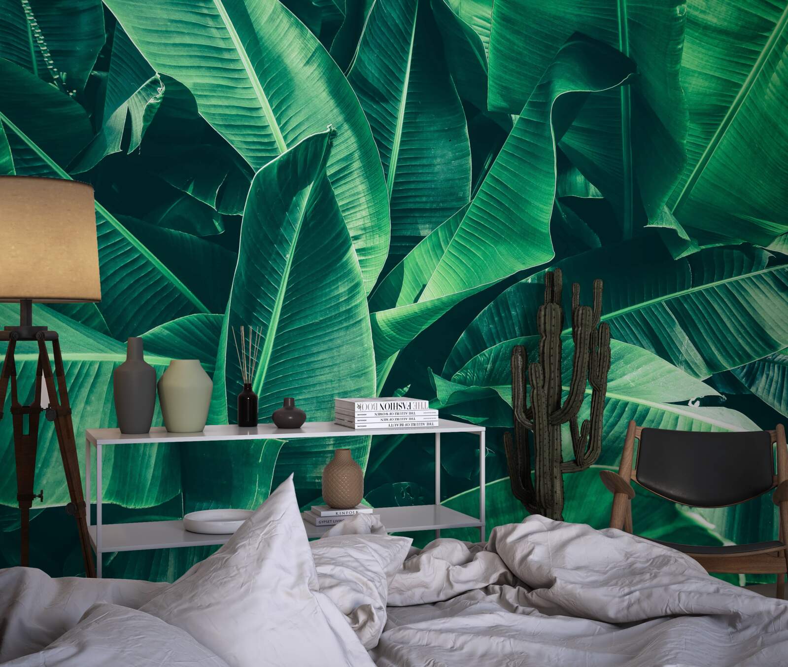 Fotobehang tropische vegetatie met een smaragdgroene tint