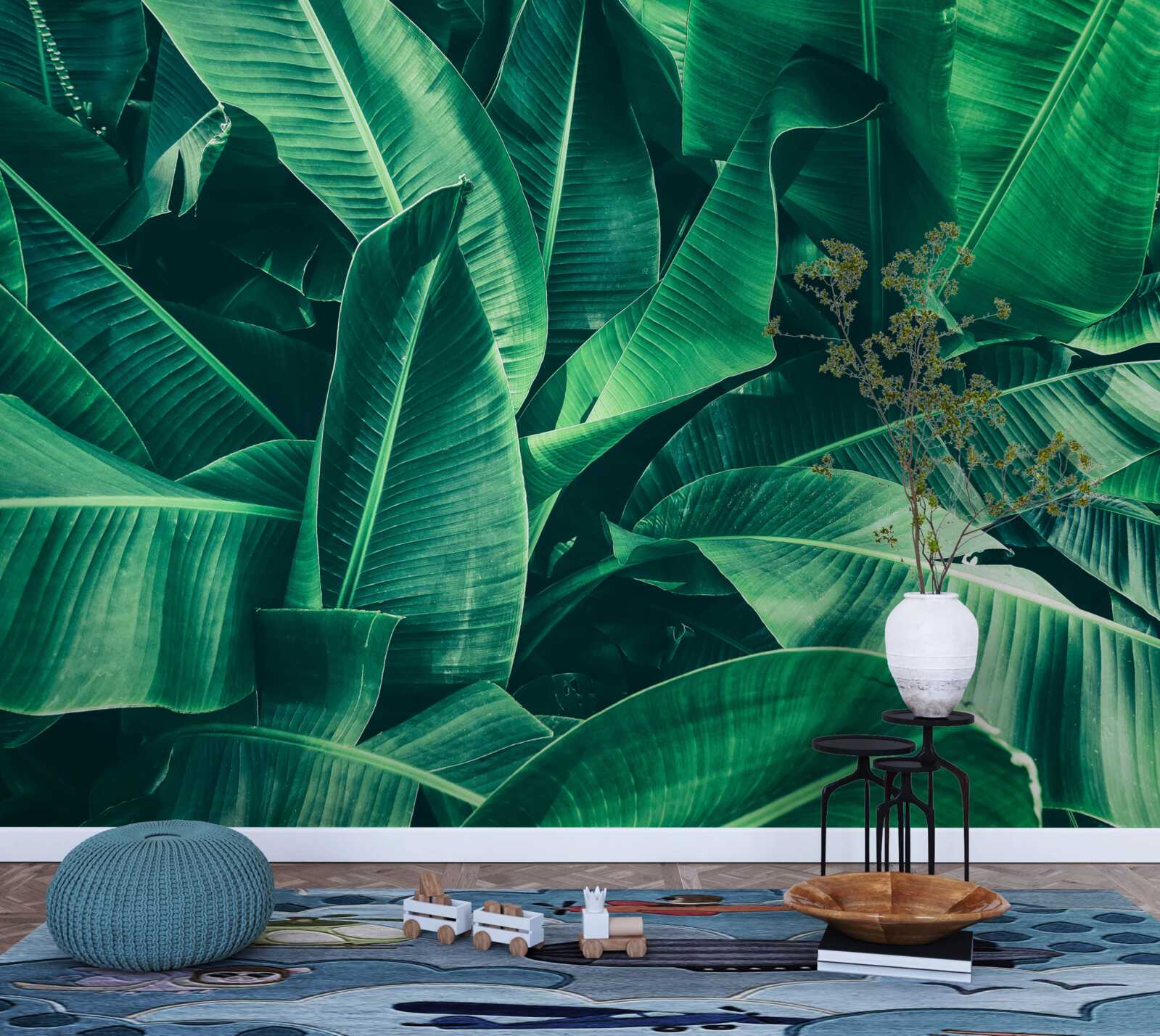 Fotobehang tropische vegetatie met een smaragdgroene tint