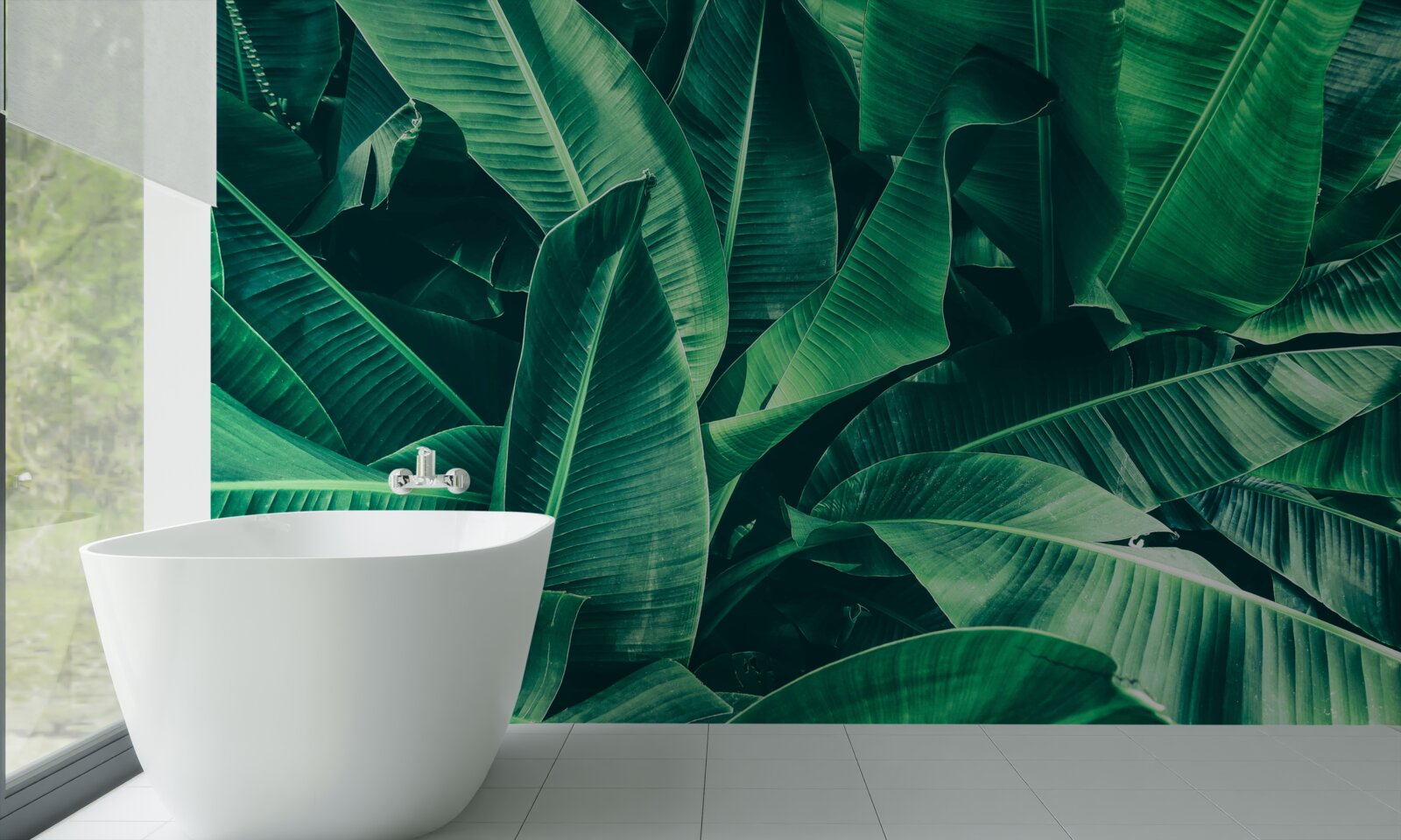 Fotobehang tropische vegetatie met een smaragdgroene tint