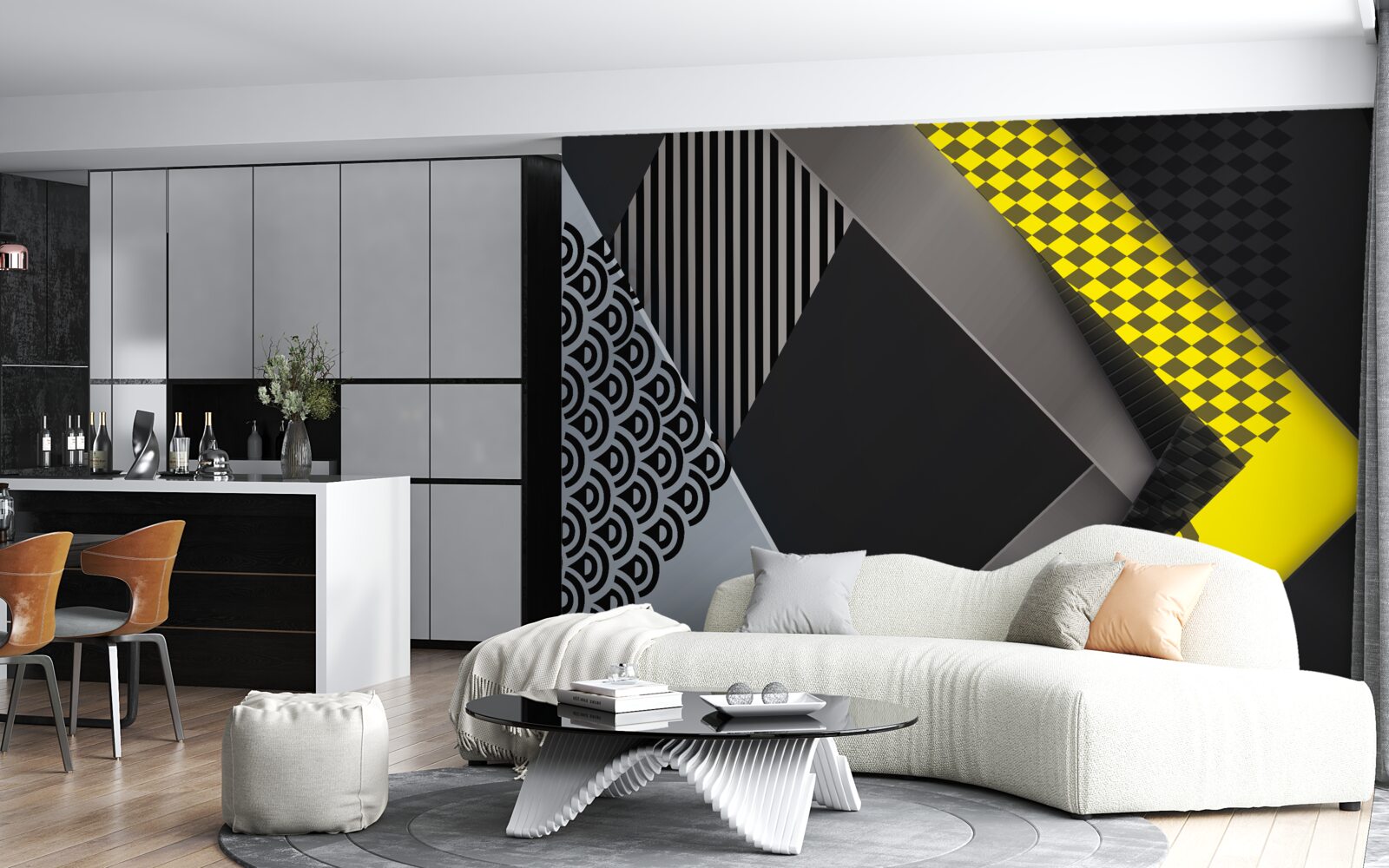 Fotobehang rechthoeken in zwart en geel