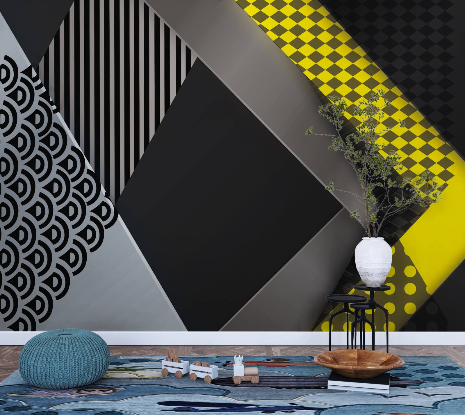 Fotobehang rechthoeken in zwart en geel