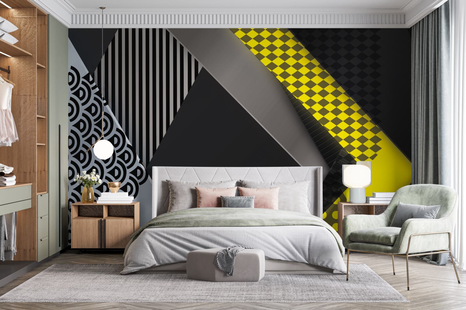 Fotobehang rechthoeken in zwart en geel