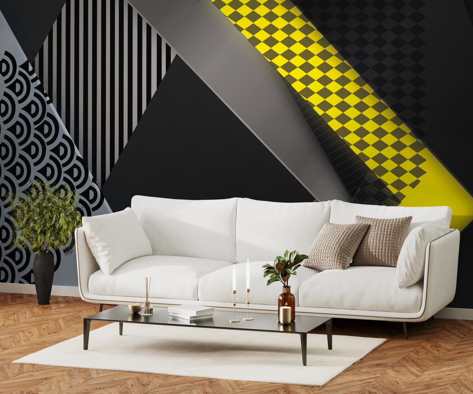 Fotobehang rechthoeken in zwart en geel