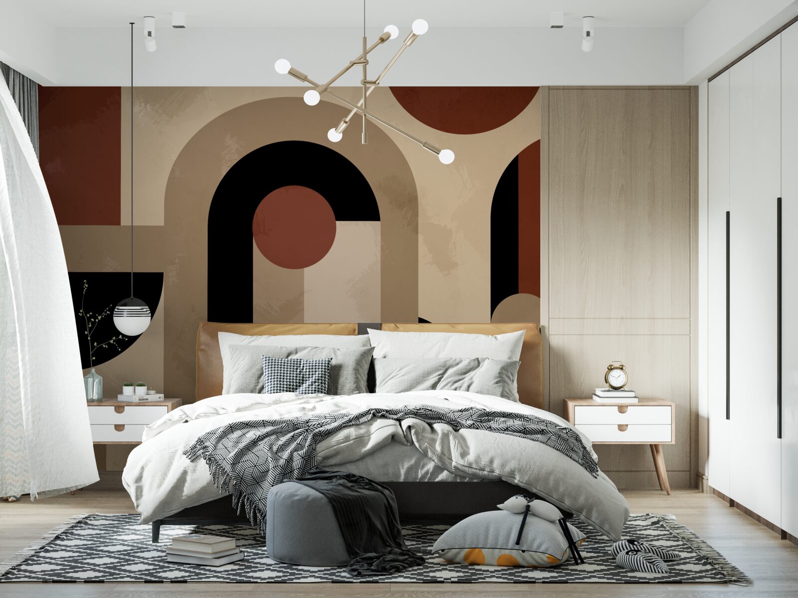 Fotobehang bruine tinten van abstracte vormen