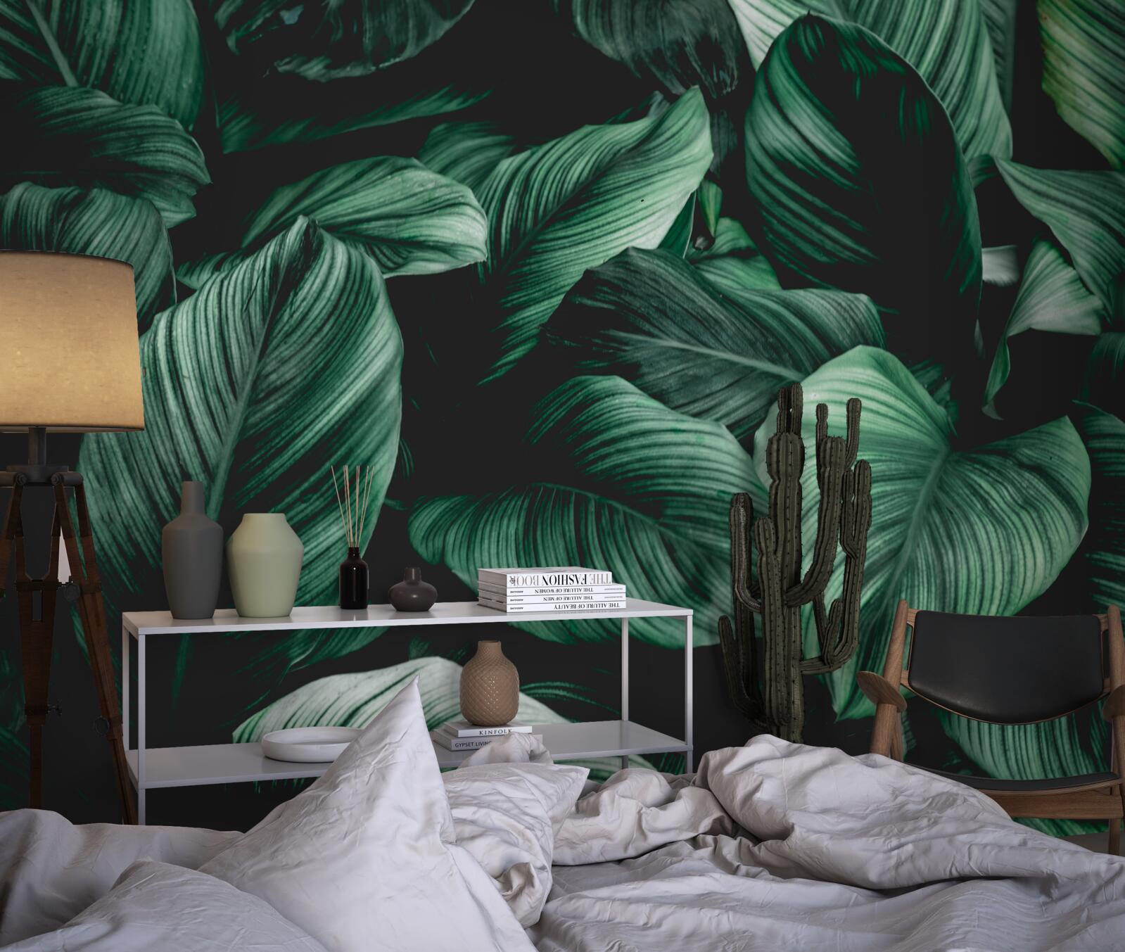 Fotobehang donkergroene tropische bladeren