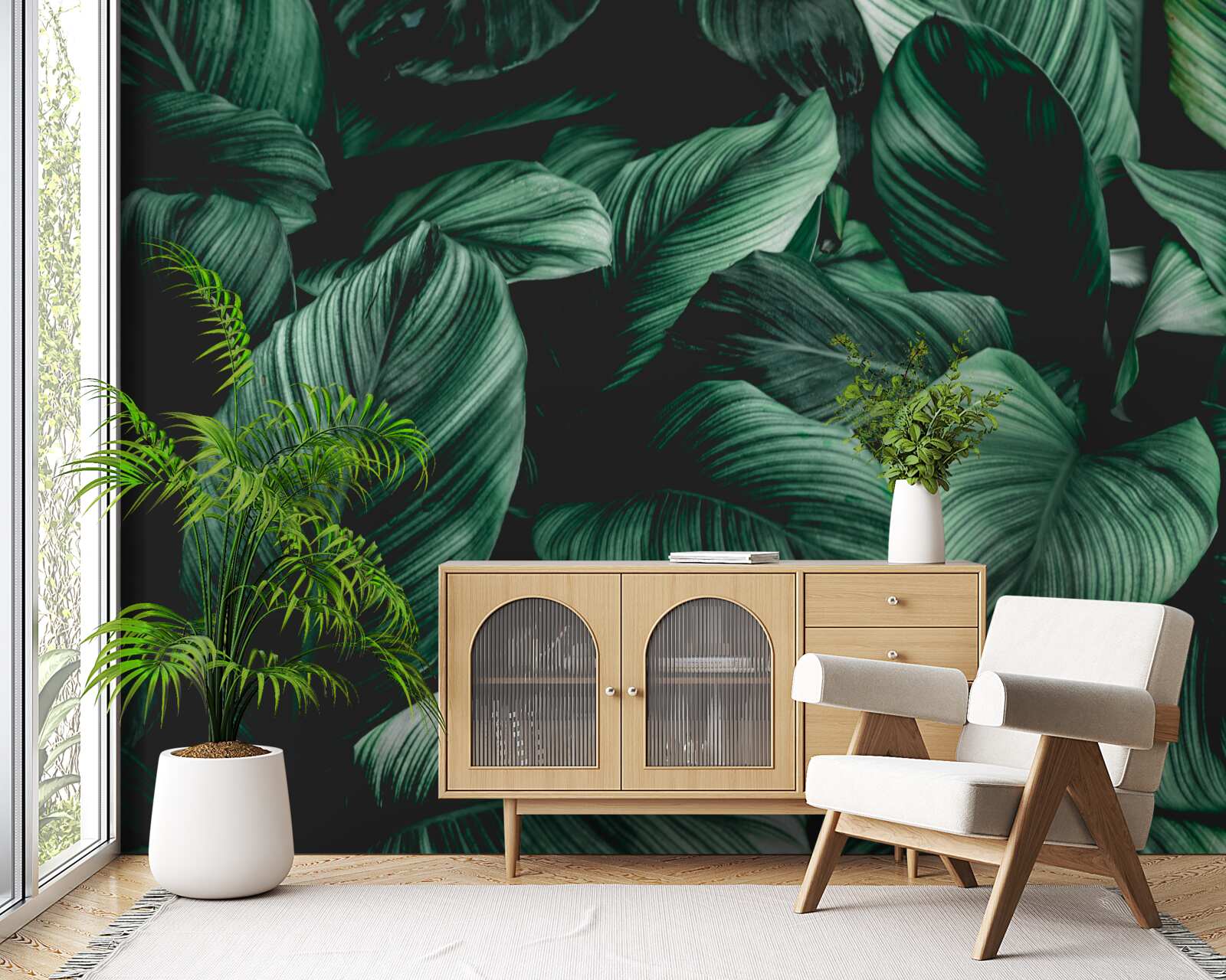 Fotobehang donkergroene tropische bladeren