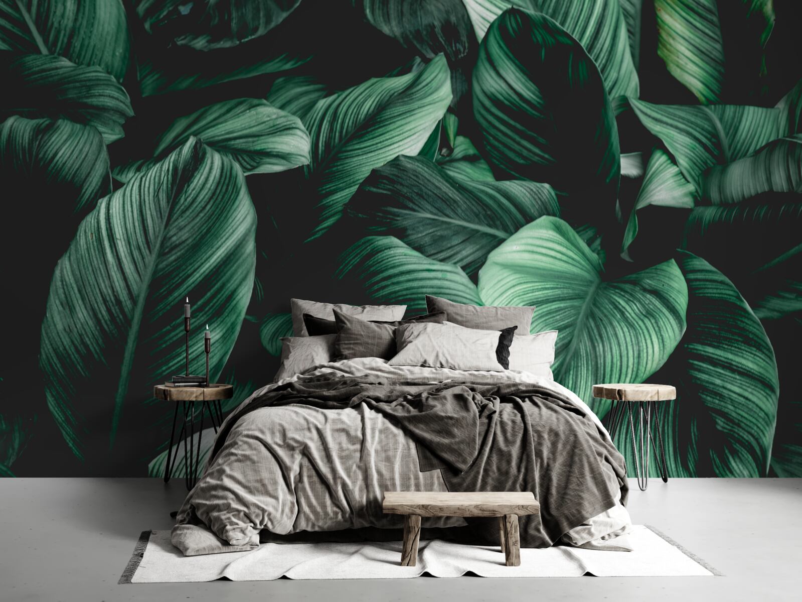 Fotobehang donkergroene tropische bladeren