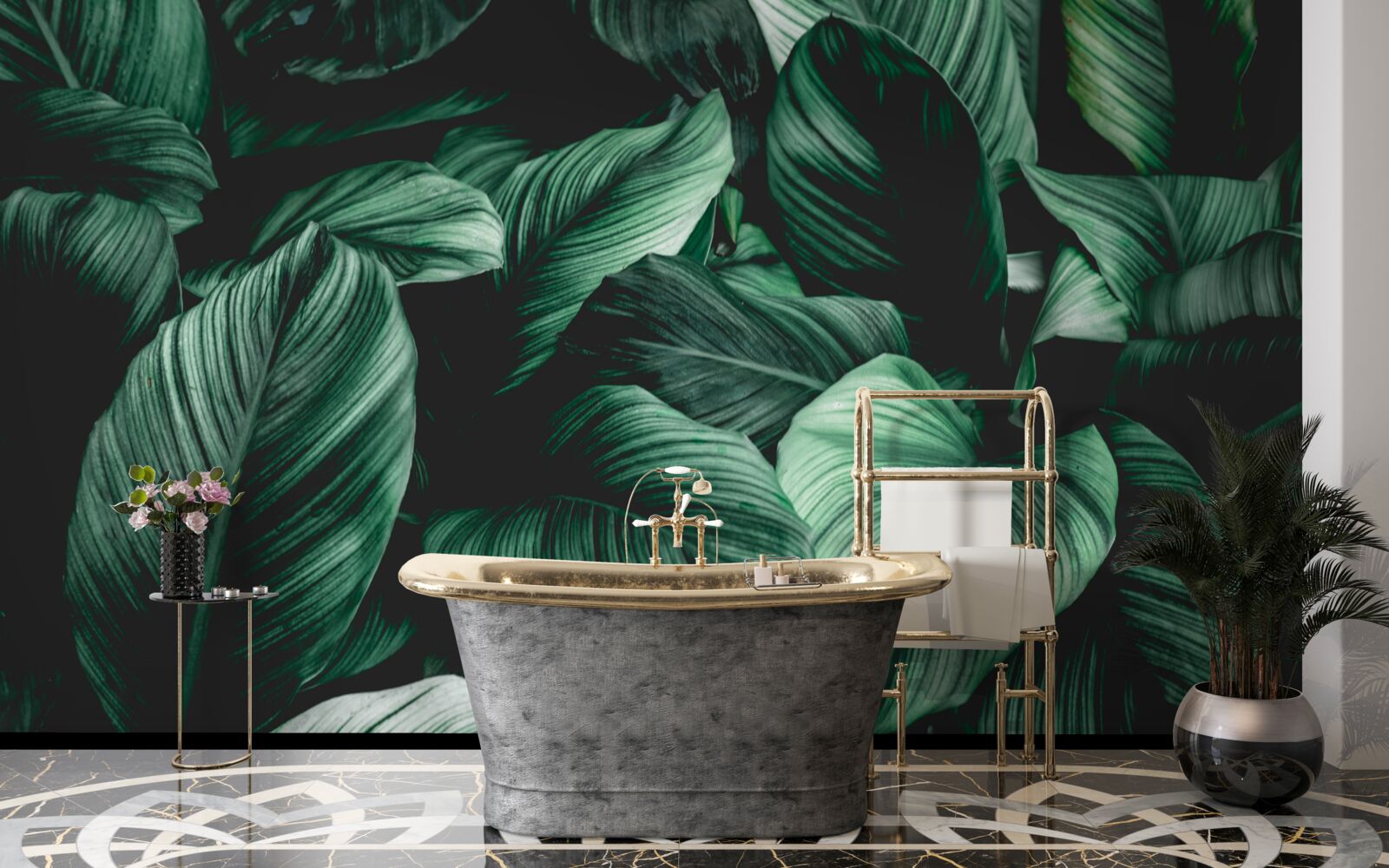 Fotobehang donkergroene tropische bladeren