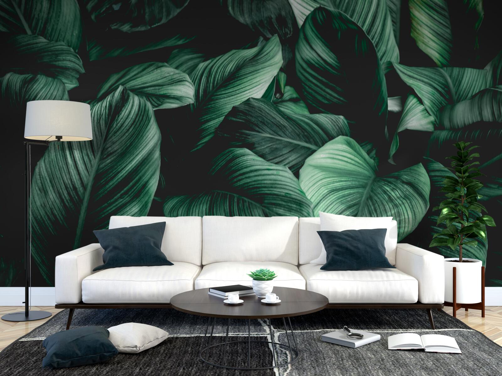 Fotobehang donkergroene tropische bladeren