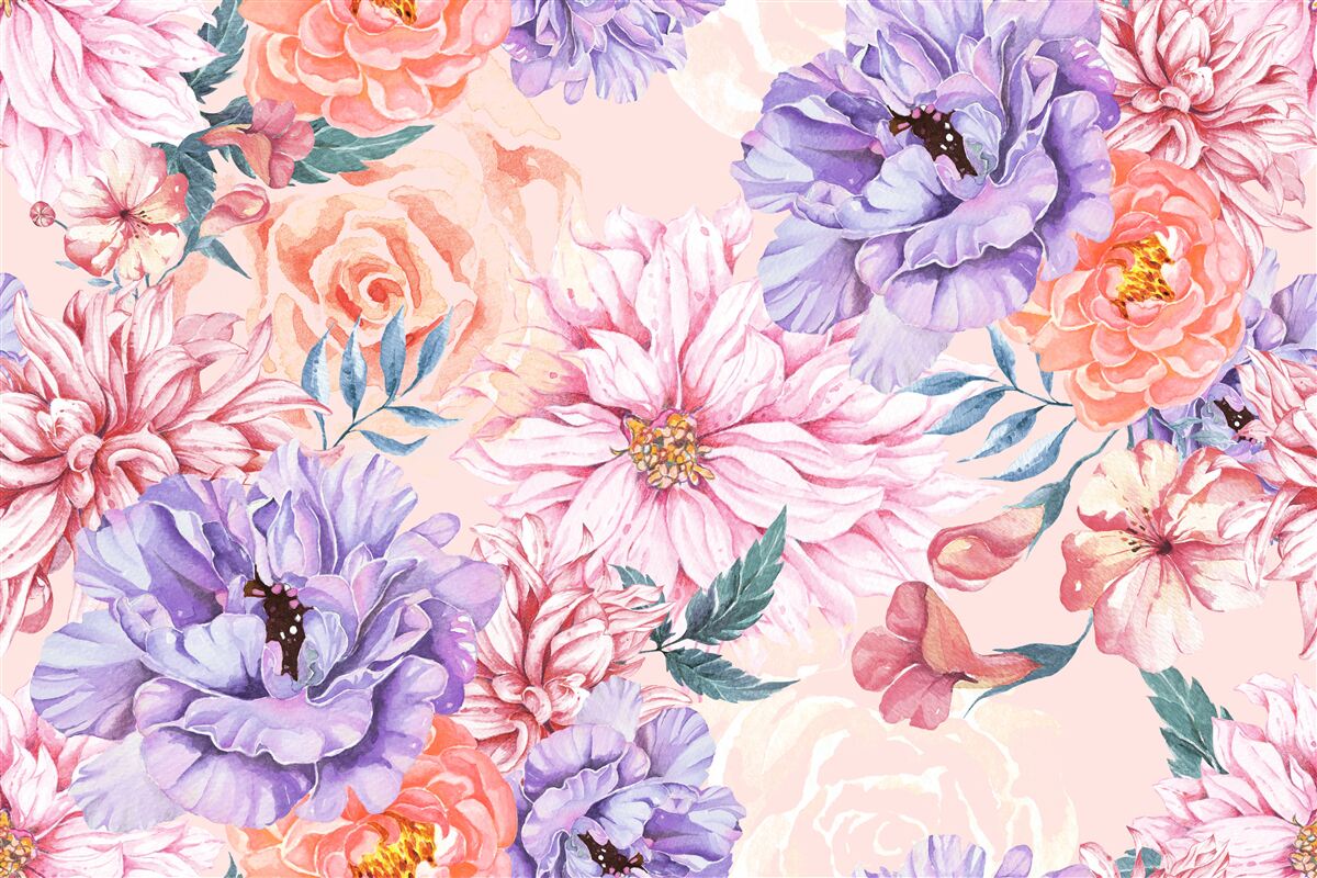 Fotobehang assortiment heldere lentebloemen