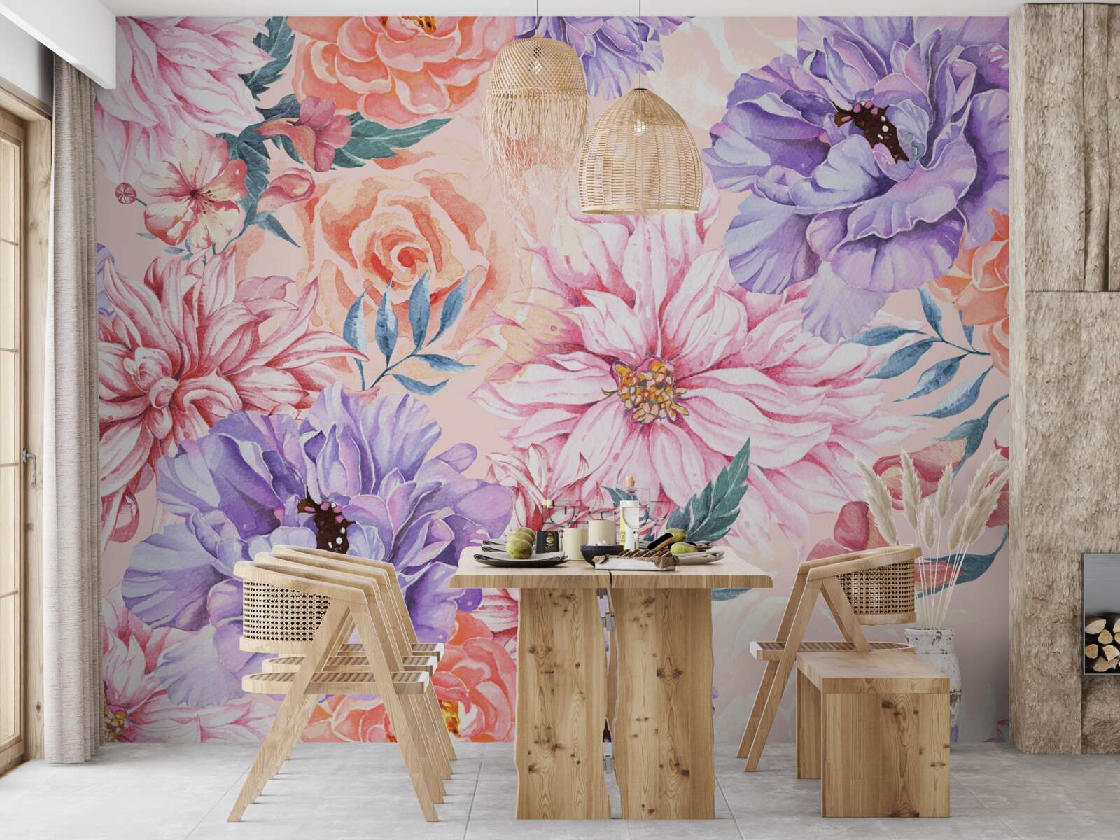 Fotobehang assortiment heldere lentebloemen