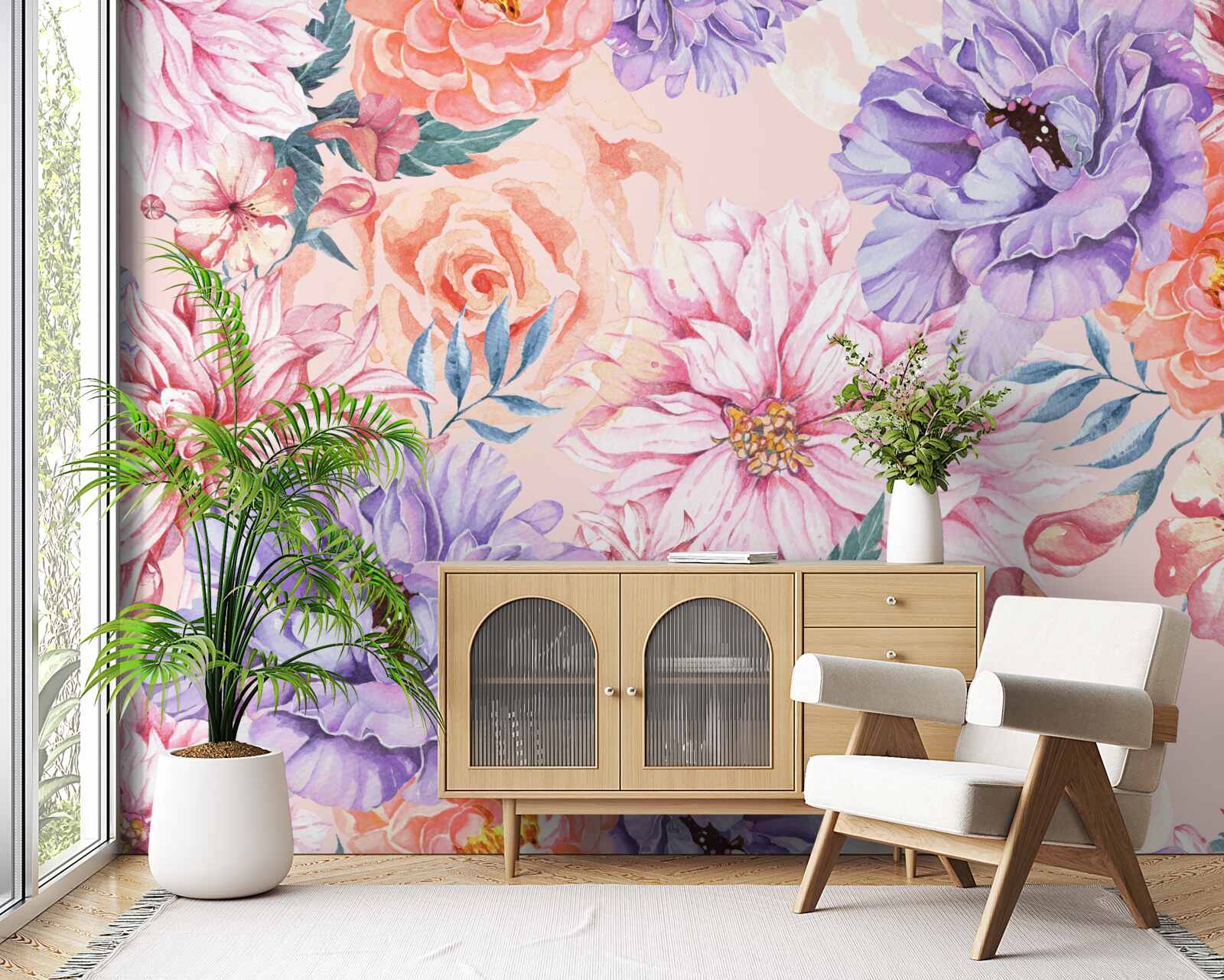 Fotobehang assortiment heldere lentebloemen