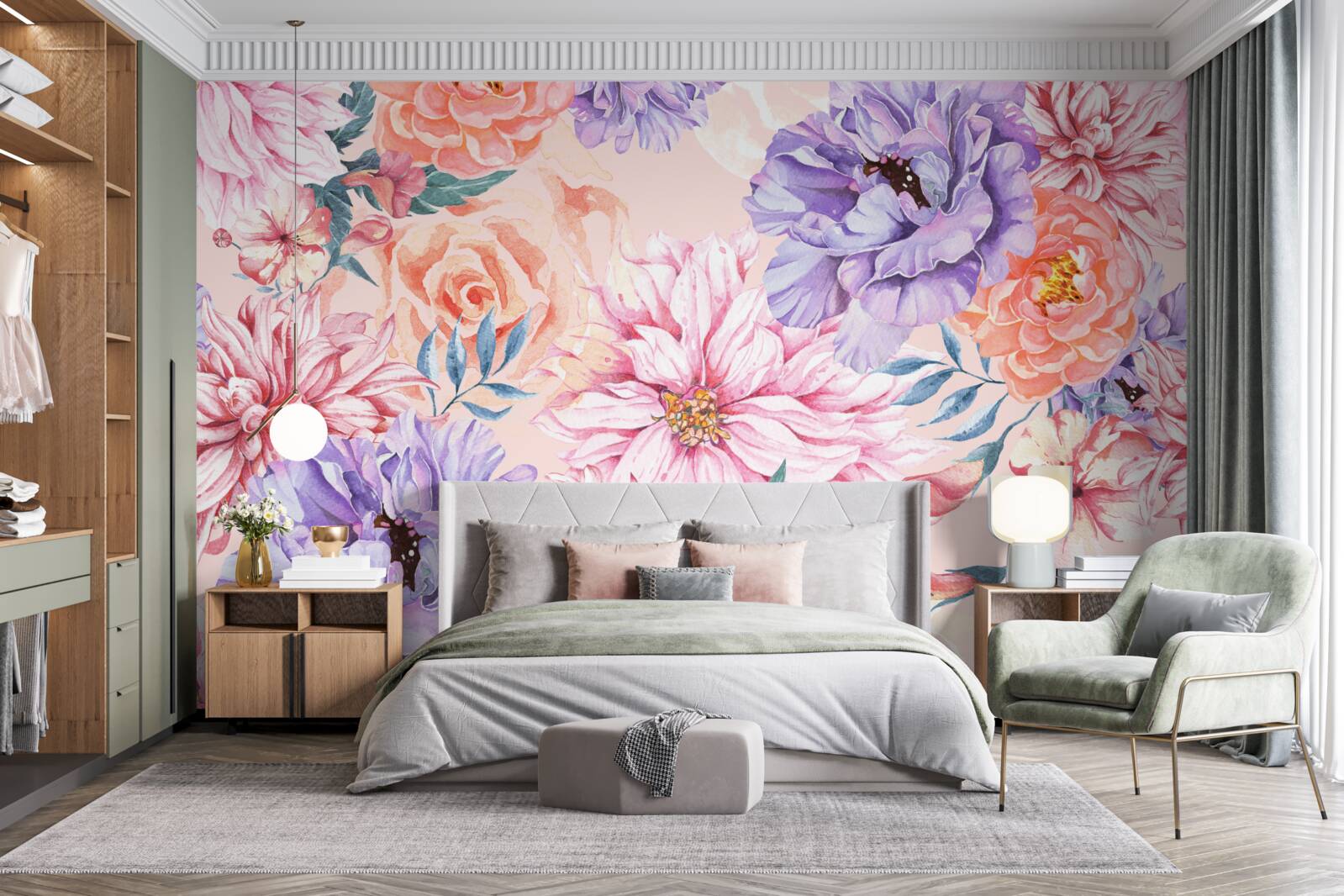 Fotobehang assortiment heldere lentebloemen