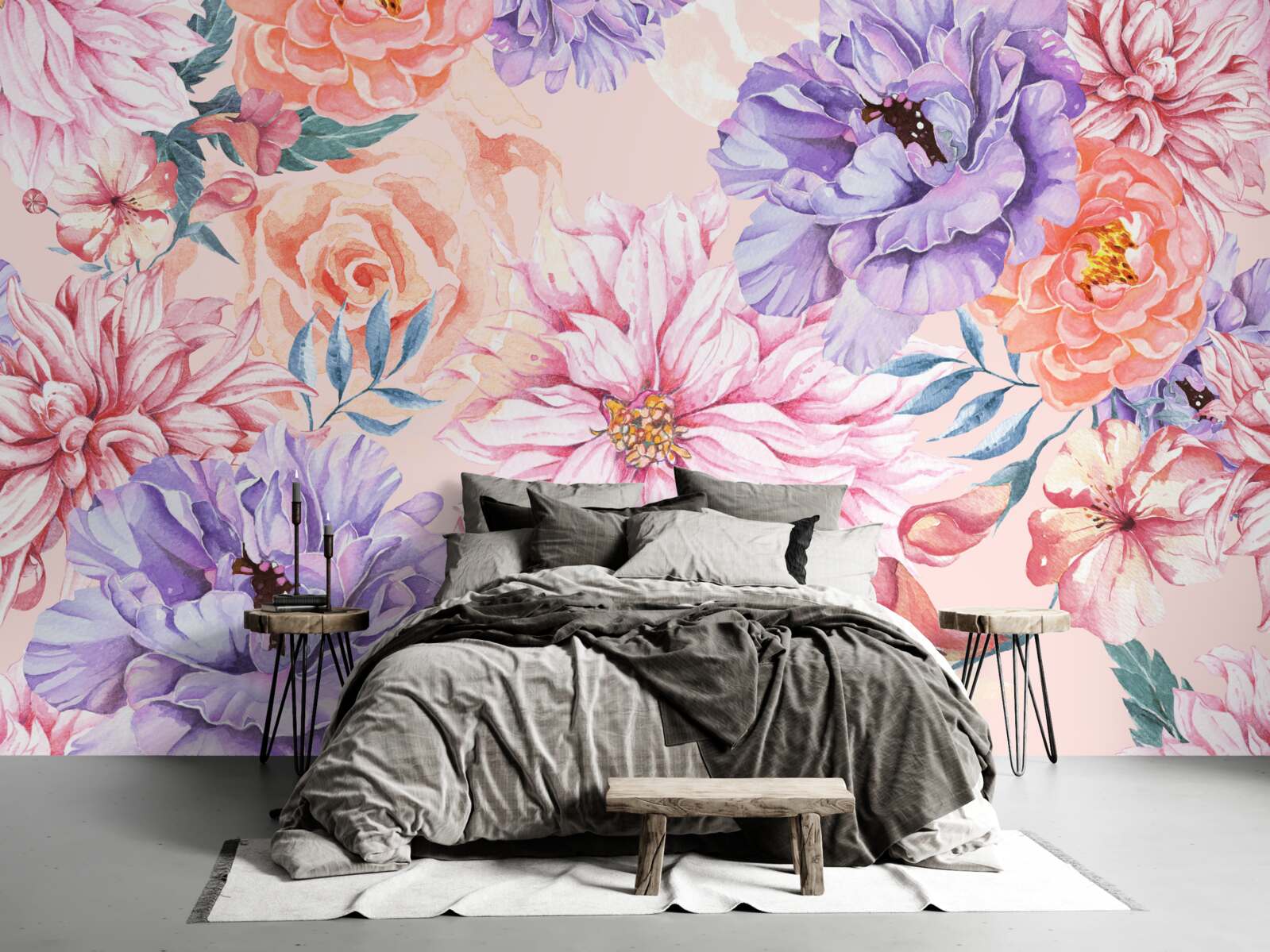 Fotobehang assortiment heldere lentebloemen