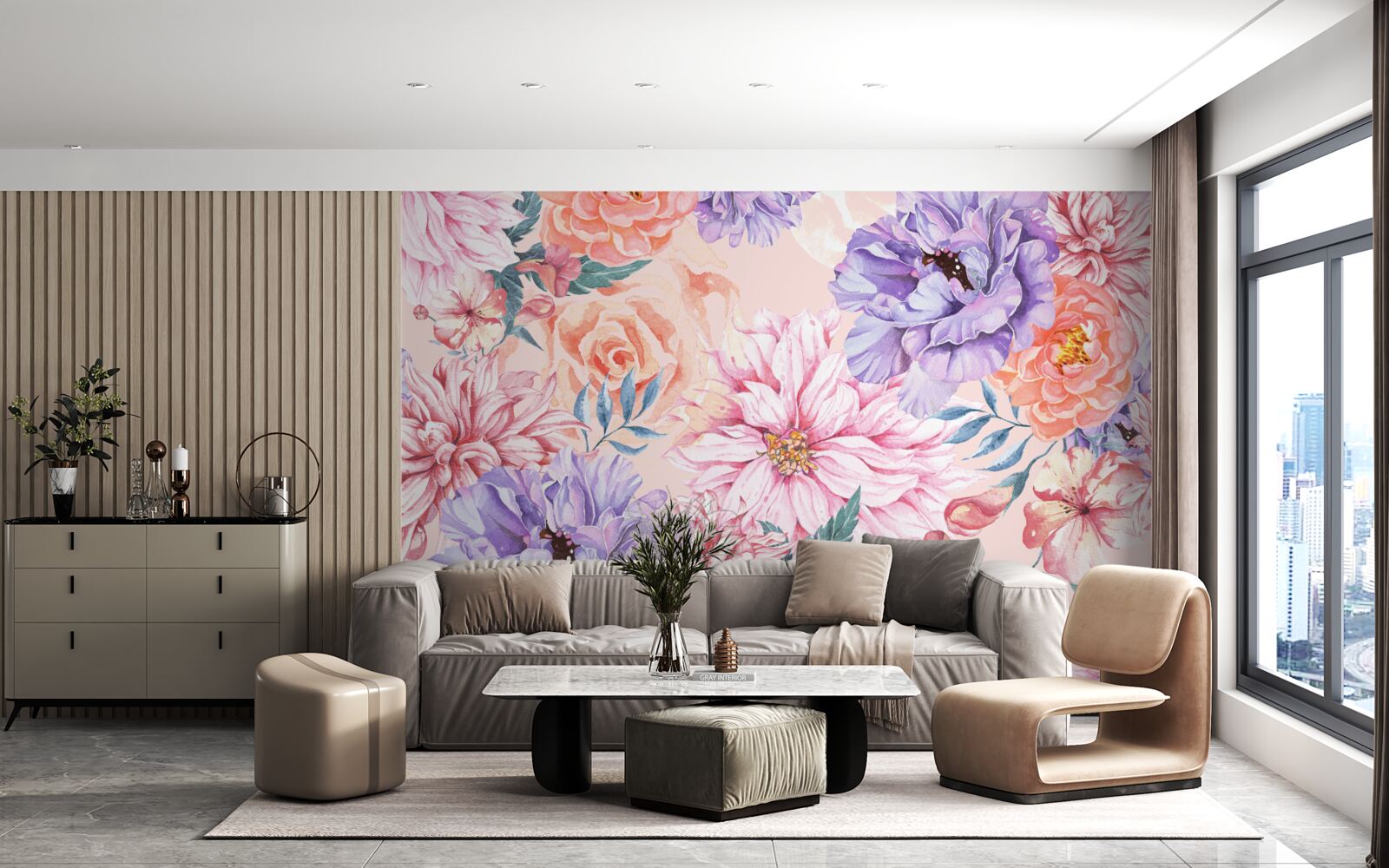 Fotobehang assortiment heldere lentebloemen