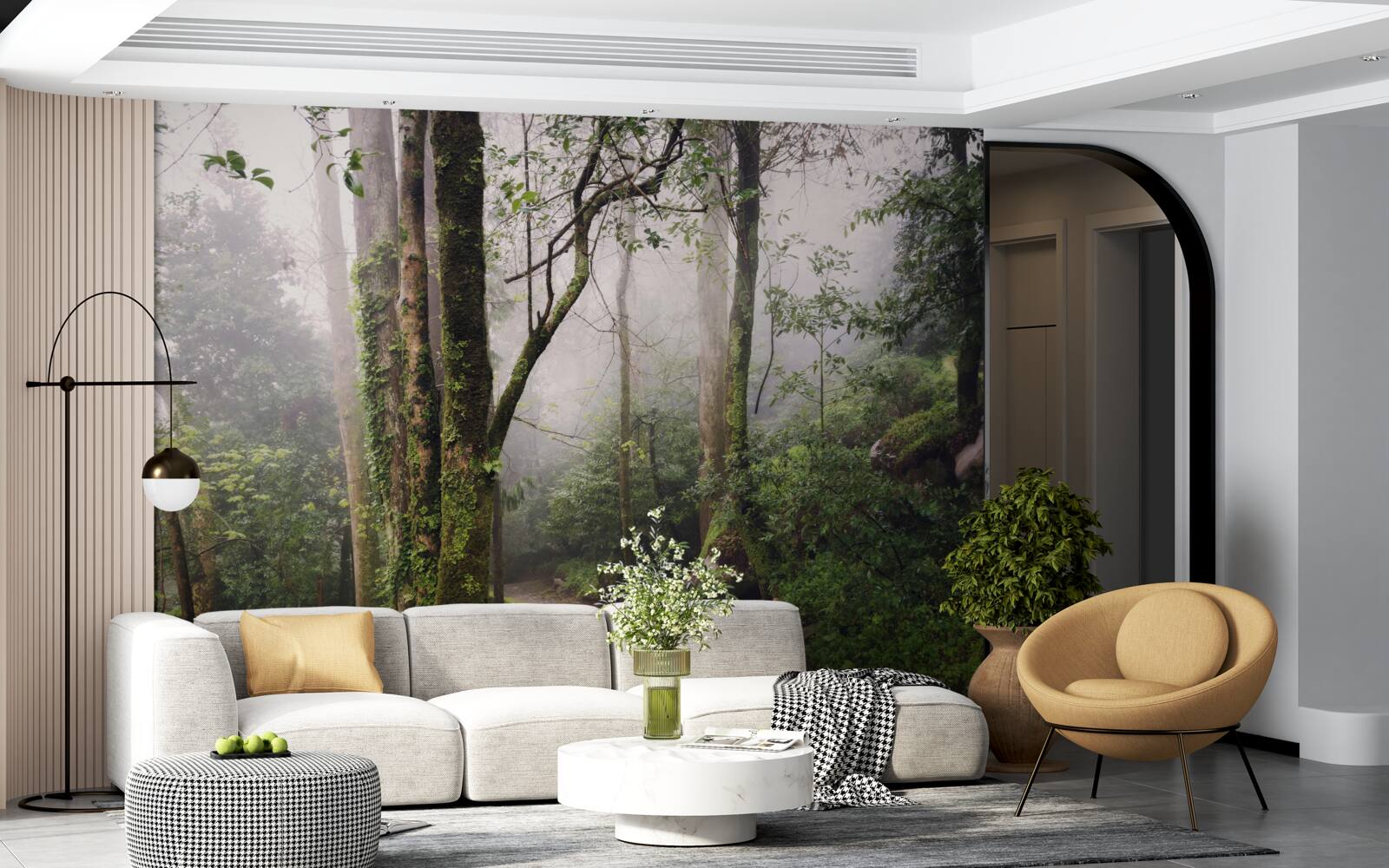 Fotobehang Pad door een groen liggend bos