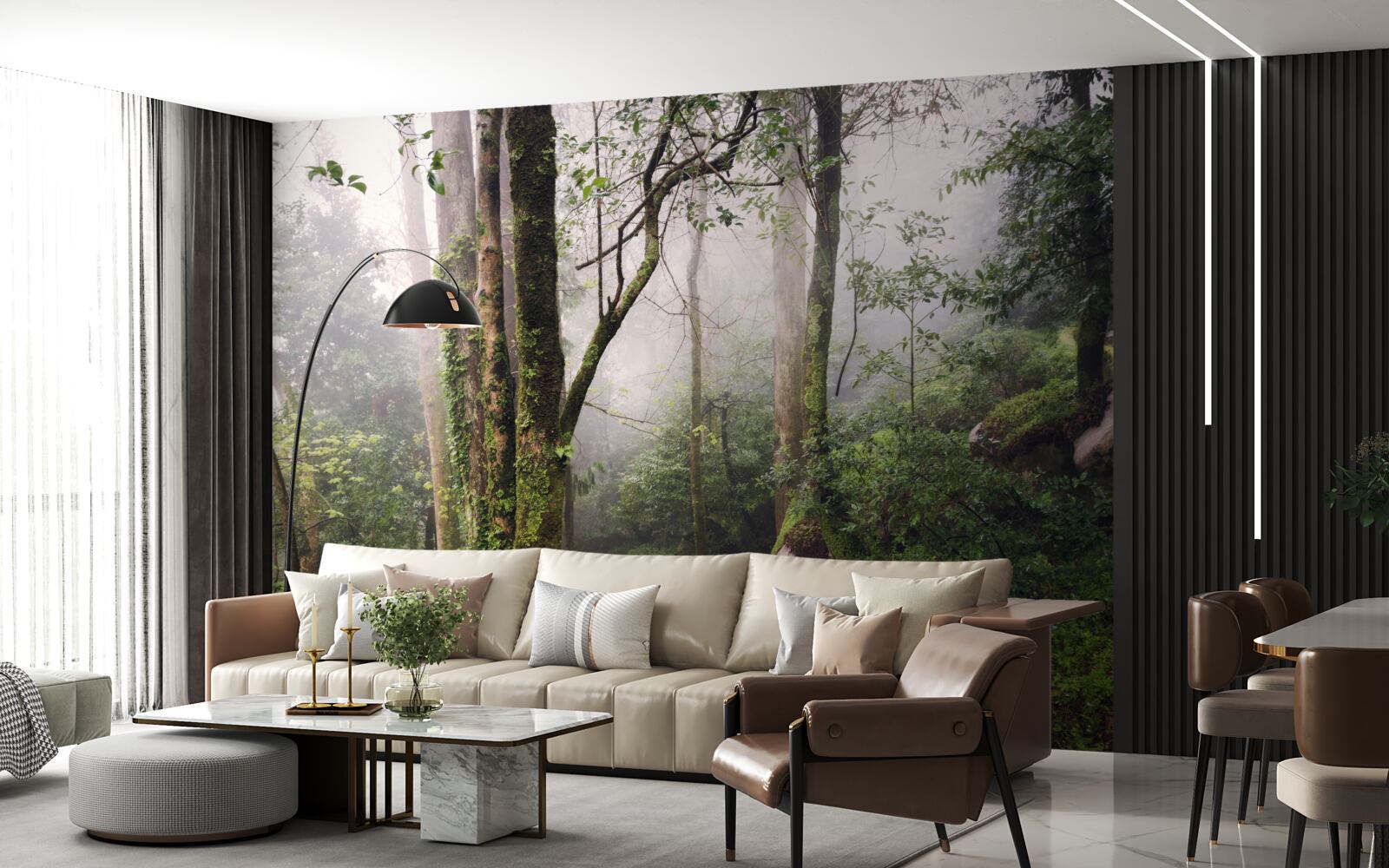 Fotobehang Pad door een groen liggend bos