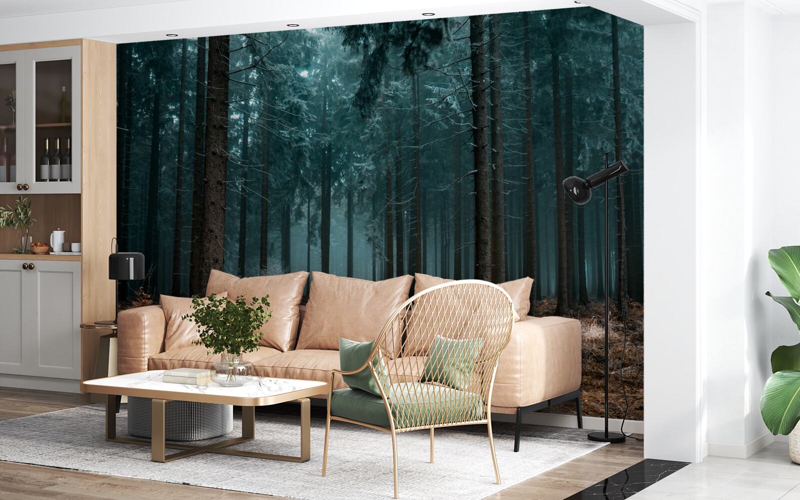 Fotobehang waardevol pad in het dichte mistige bos