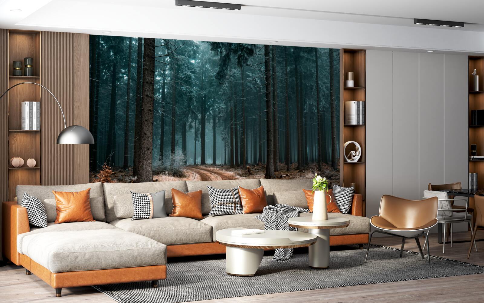 Fotobehang waardevol pad in het dichte mistige bos