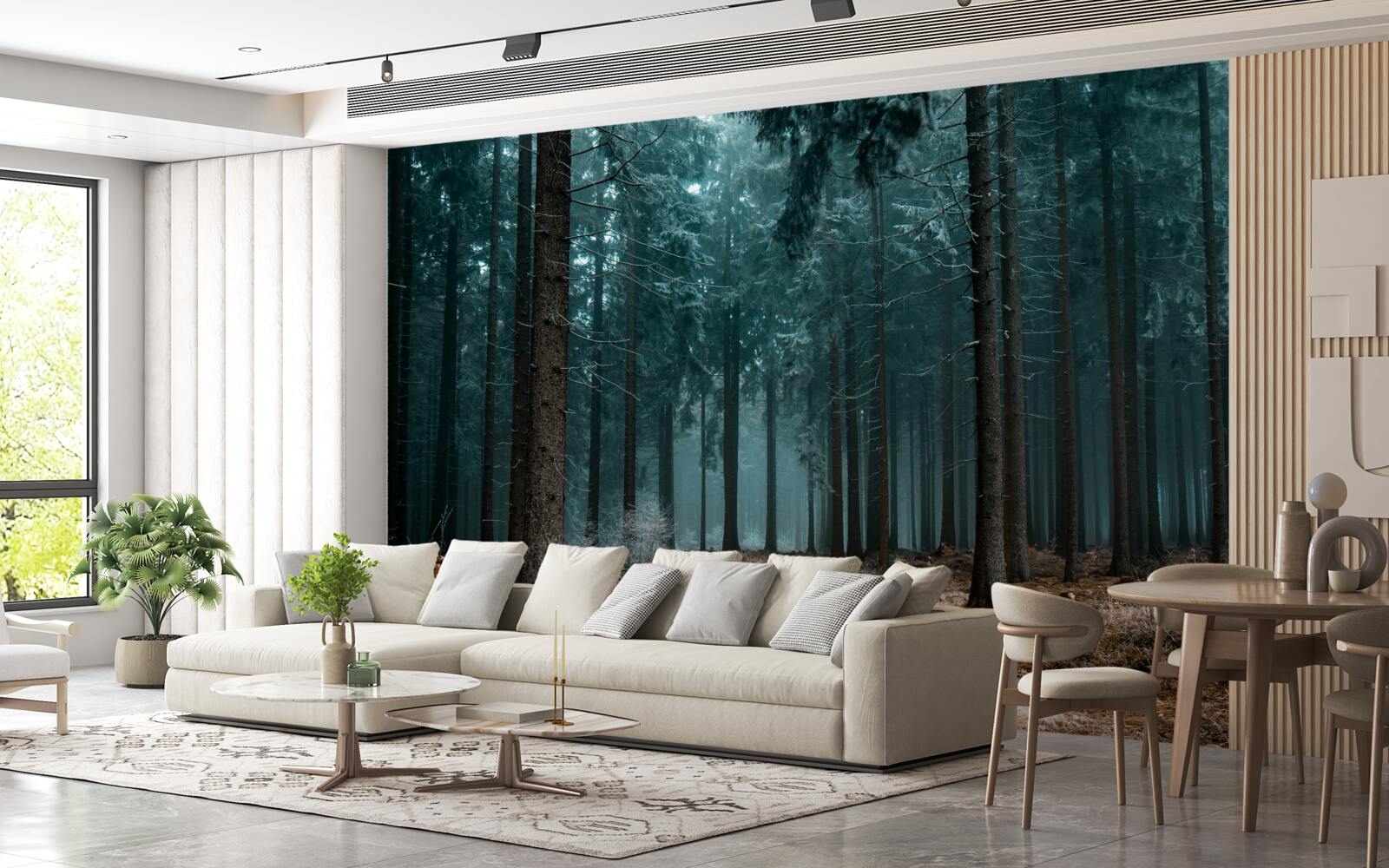 Fotobehang waardevol pad in het dichte mistige bos