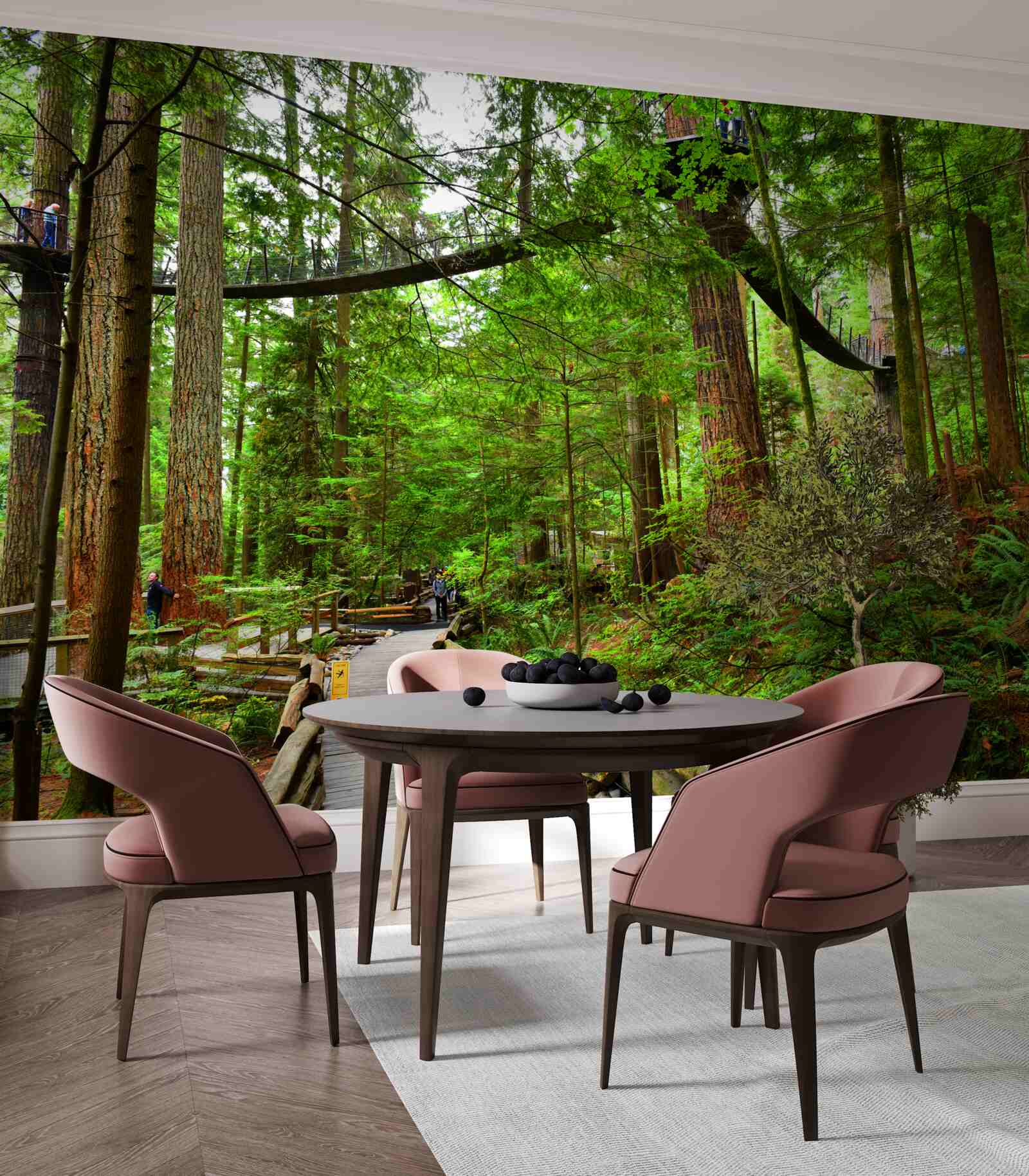 Fotobehang hangende toeristische brug omgeven door bos