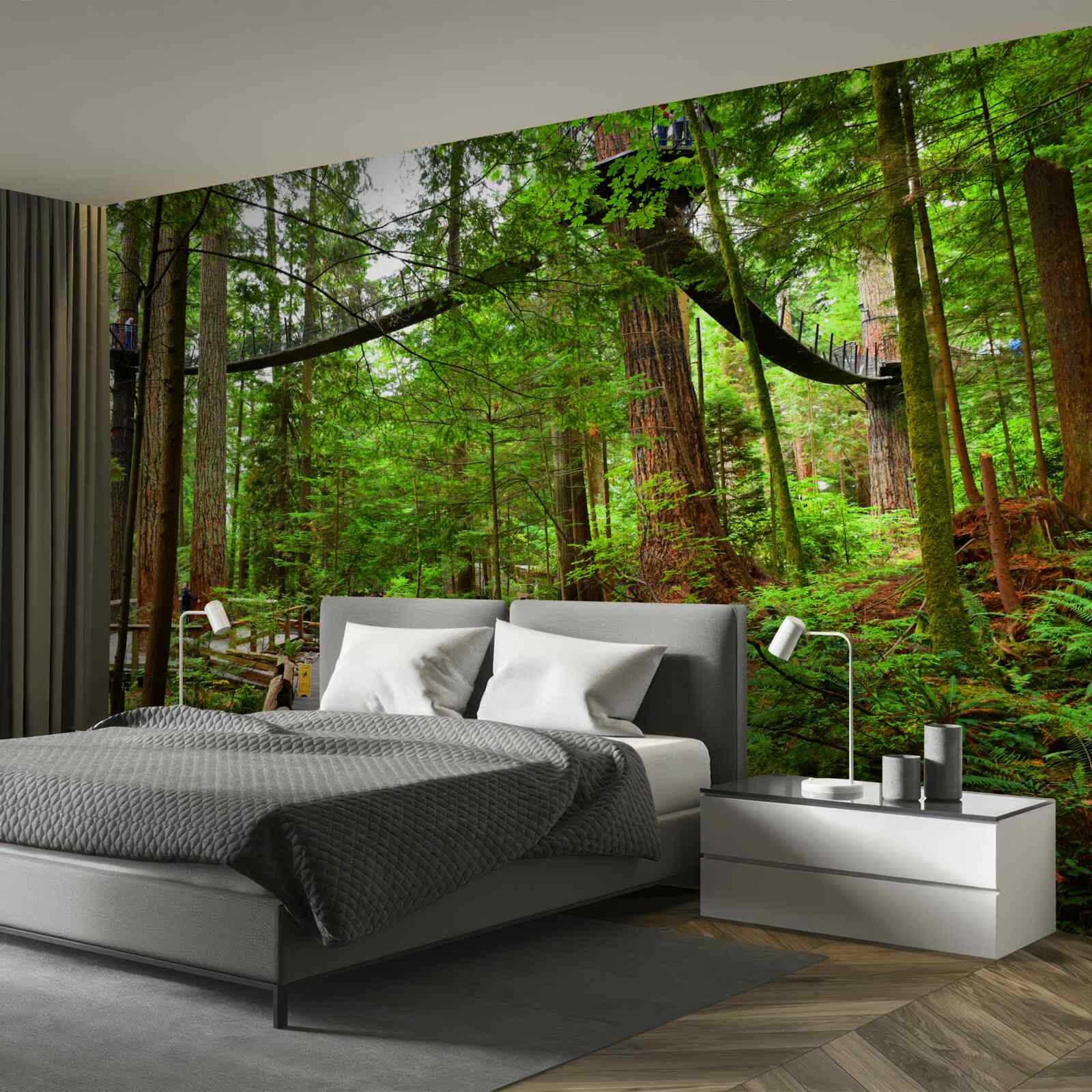 Fotobehang hangende toeristische brug omgeven door bos