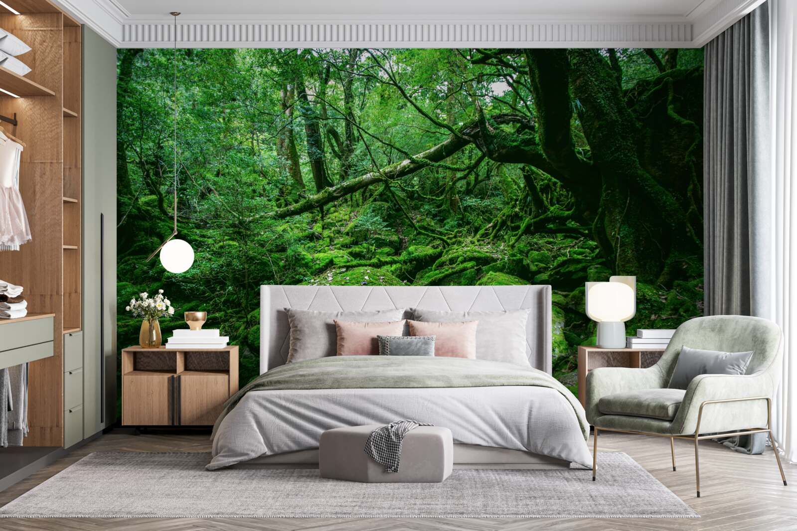 Fotobehang bos, overvloedig groen, zonder zonlicht