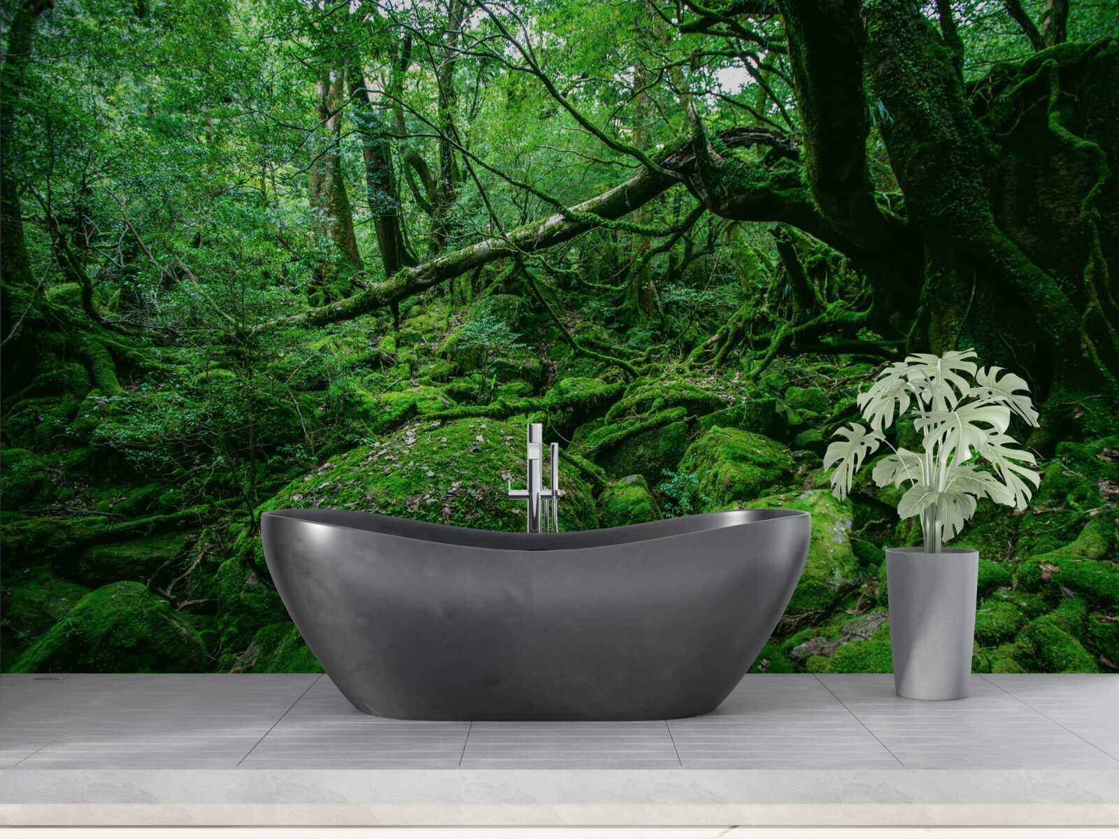 Fotobehang bos, overvloedig groen, zonder zonlicht