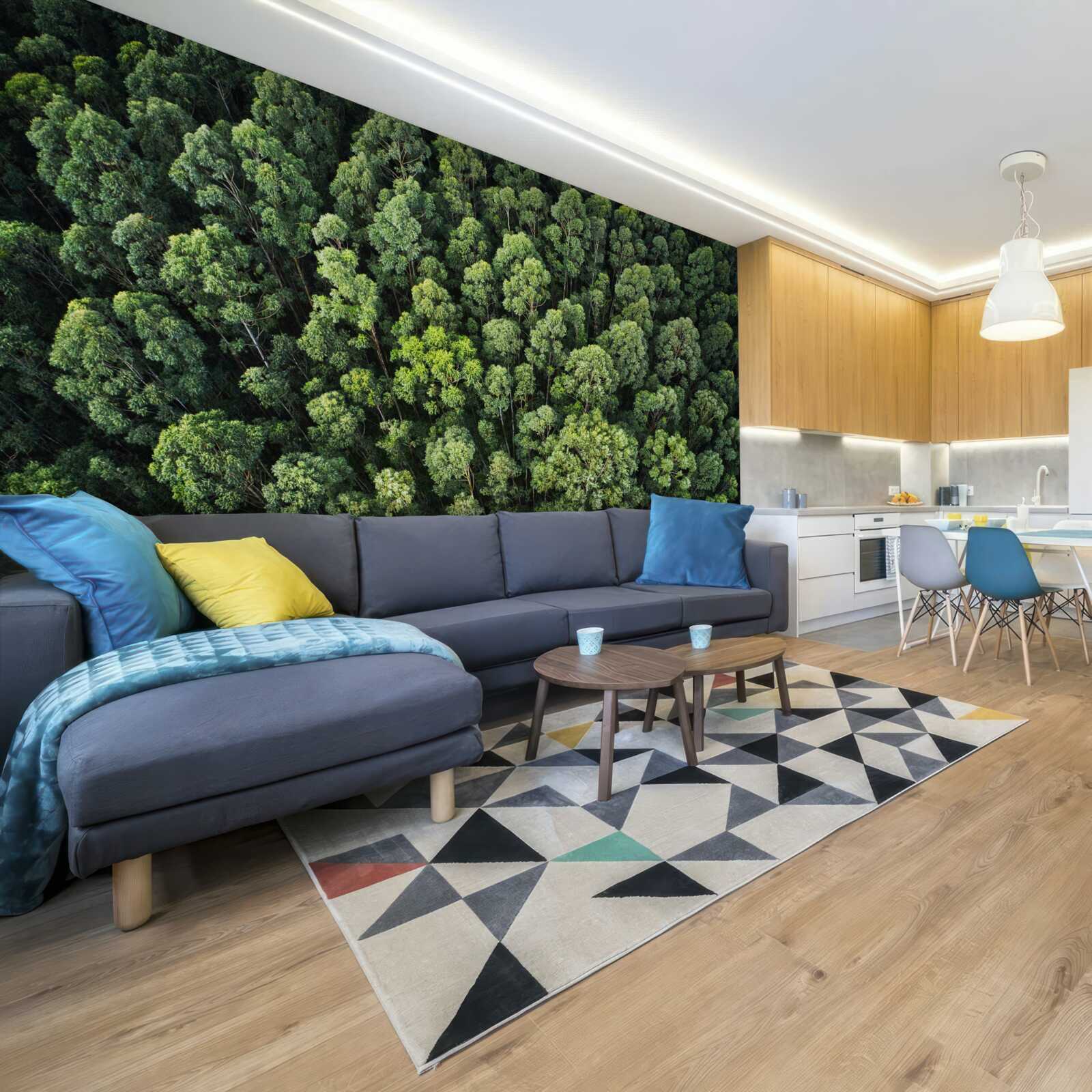 Fotobehang bosbomen met groene kronen