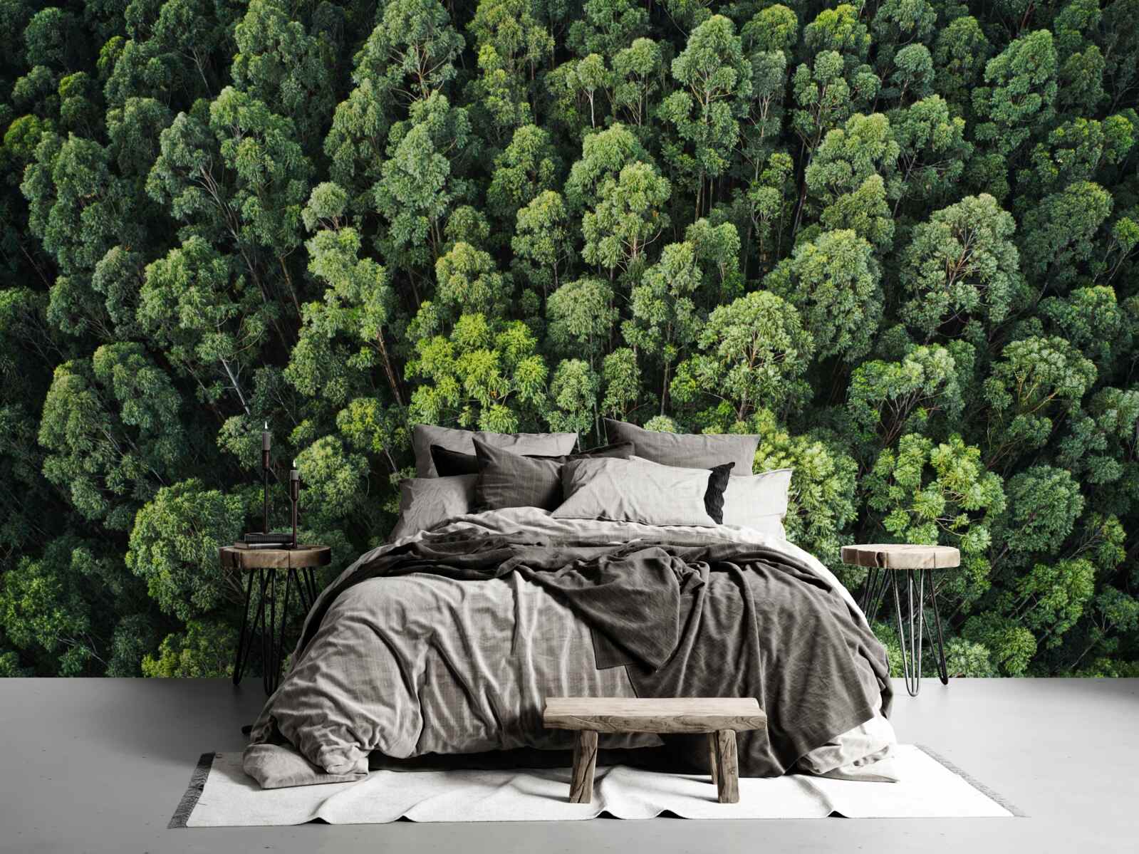 Fotobehang bosbomen met groene kronen