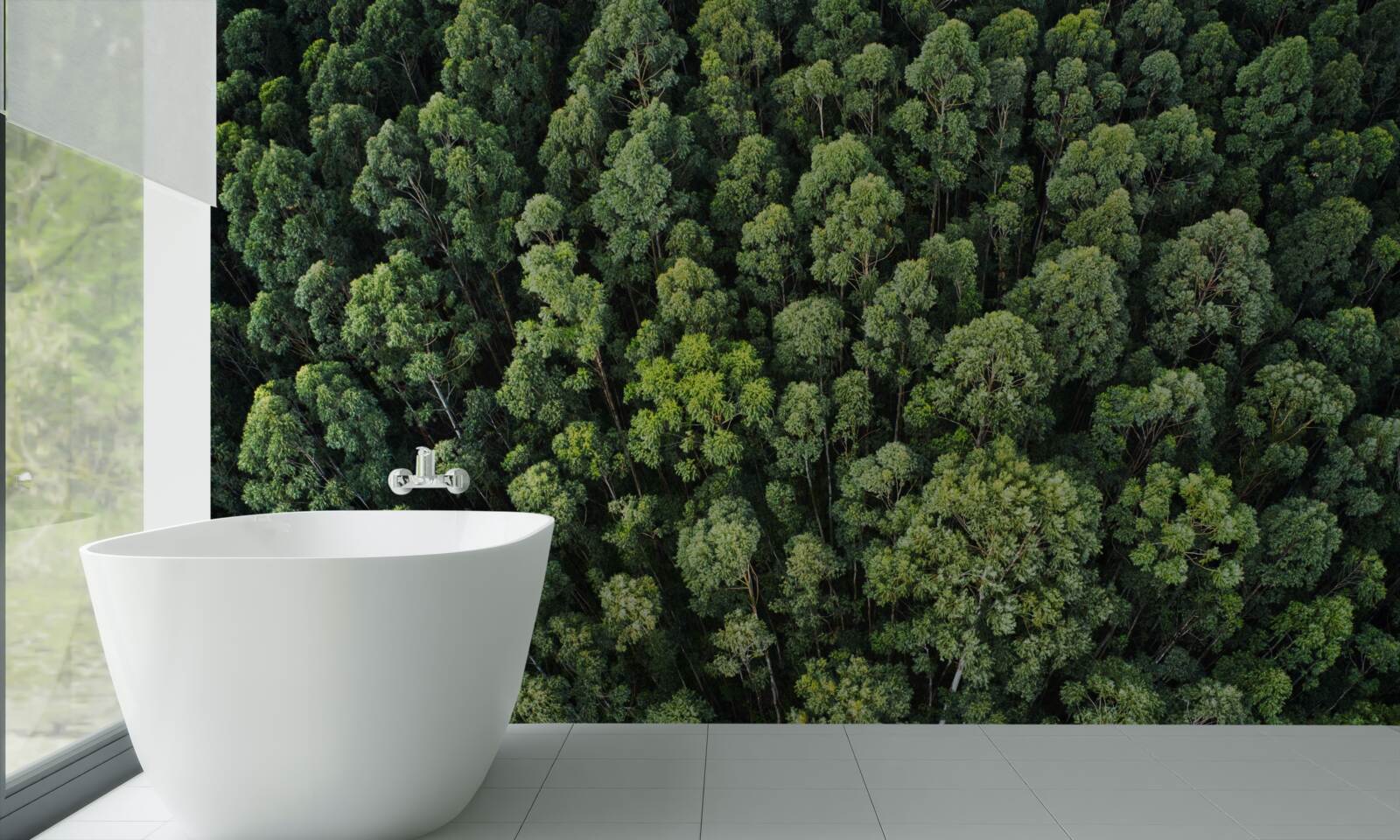 Fotobehang bosbomen met groene kronen