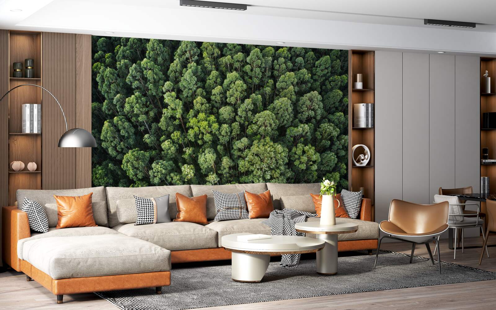 Fotobehang bosbomen met groene kronen