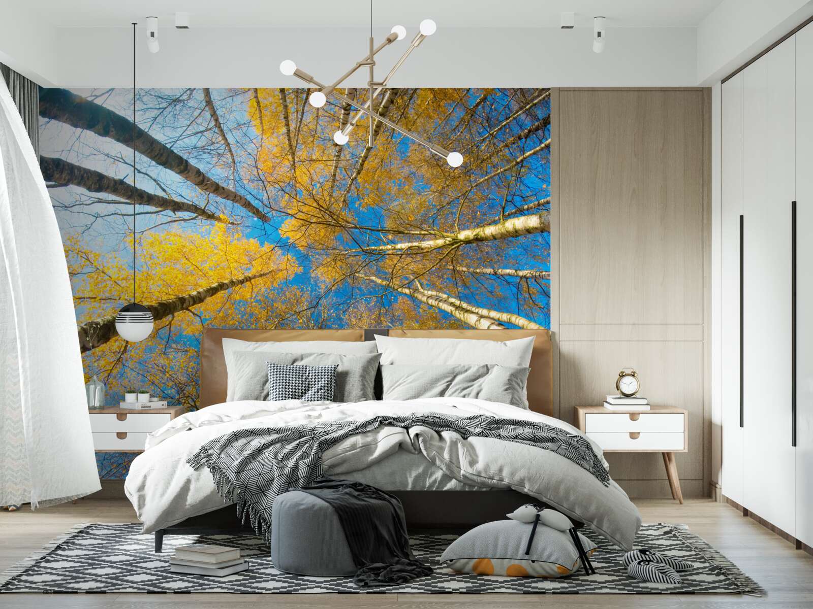 Fotobehang de toppen van hoge bomen zijn geel geschilderd