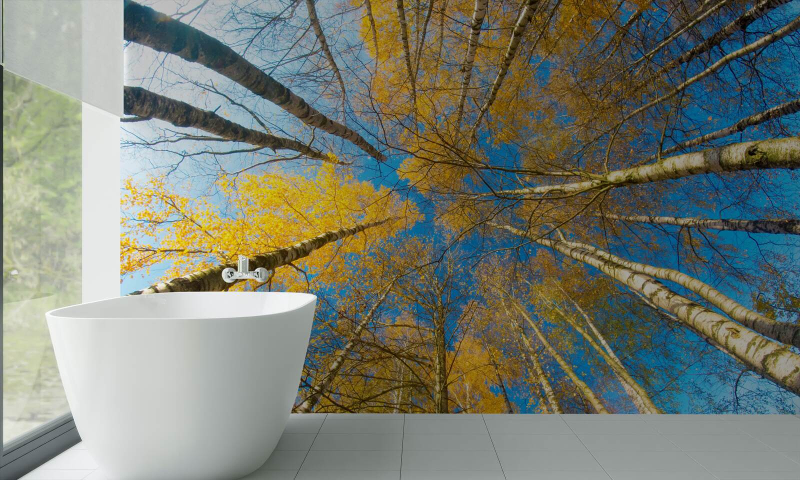 Fotobehang de toppen van hoge bomen zijn geel geschilderd